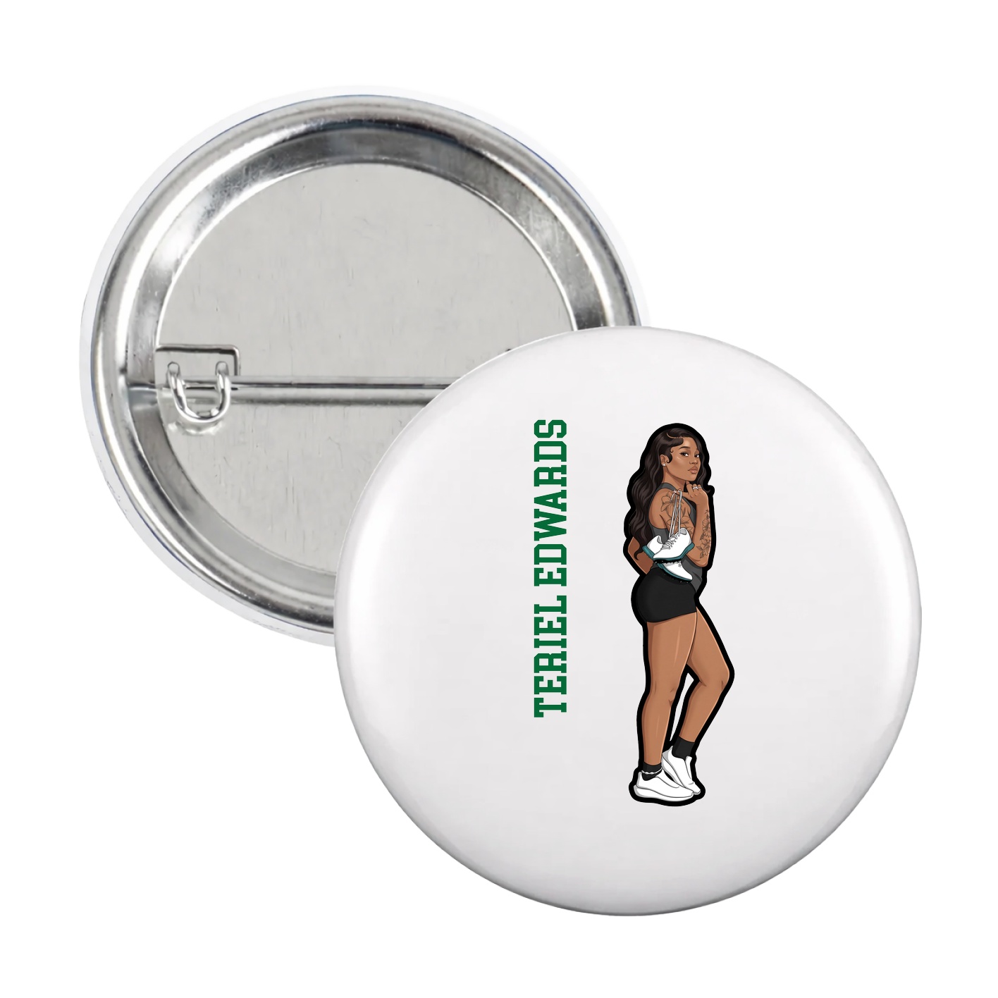 Game Day Button — Name Vertical in White