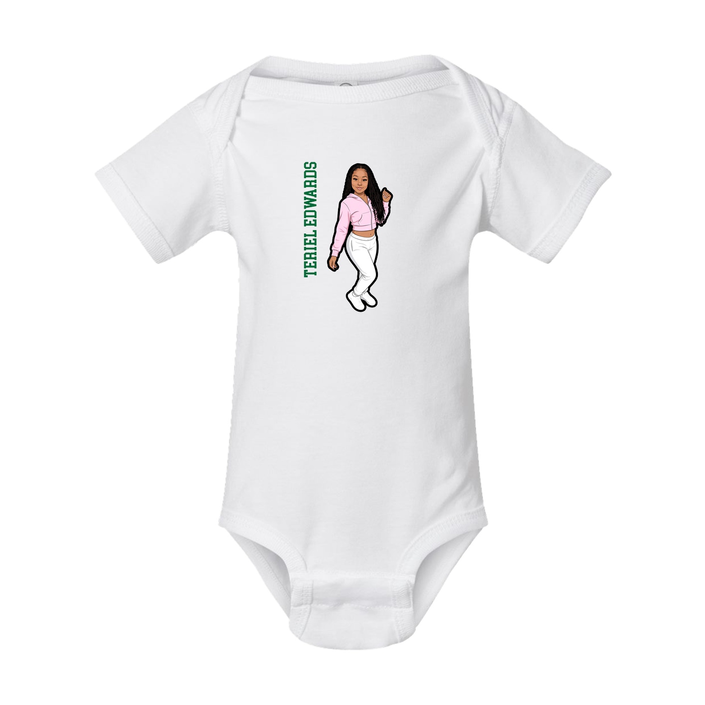 Baby Onesie — Name Vertical in White
