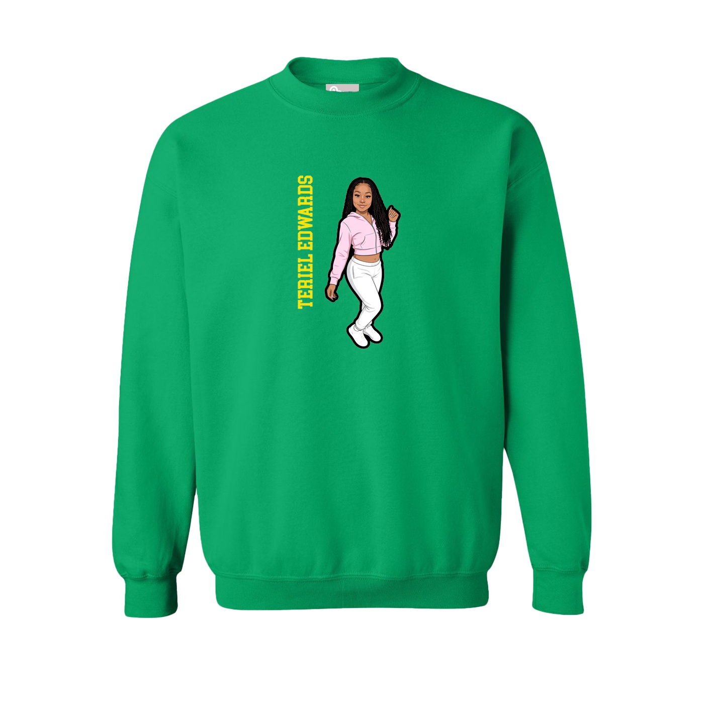 Fleece Crew — Name Vertical in Green
