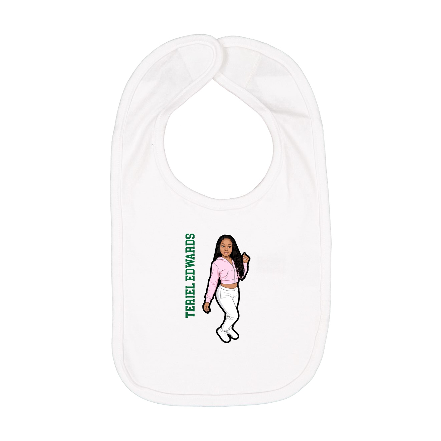 Infant Bib — Name Vertical in White