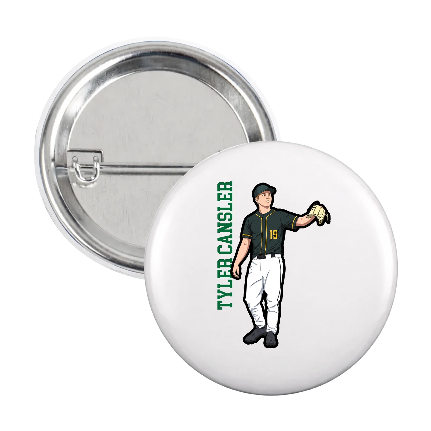 Game Day Button — Name Vertical in White