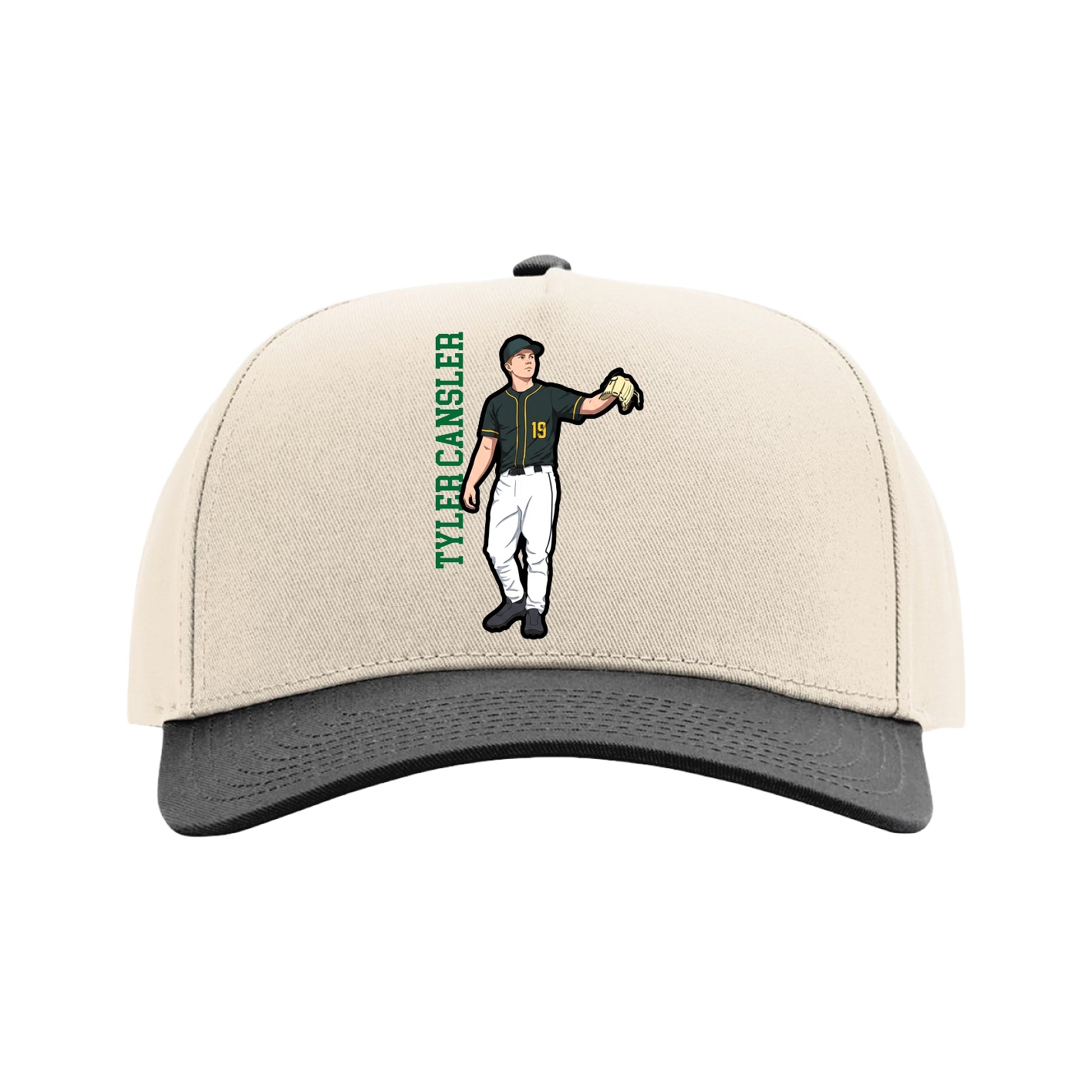 Full Fabric Five-Panel Champ Cap — Name Vertical in Cream/Black