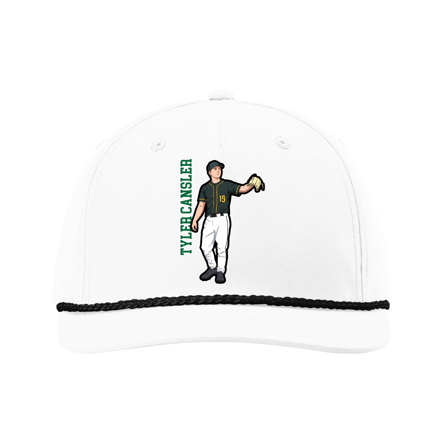 Five-Panel Classic Rope Cap — Name Vertical in White