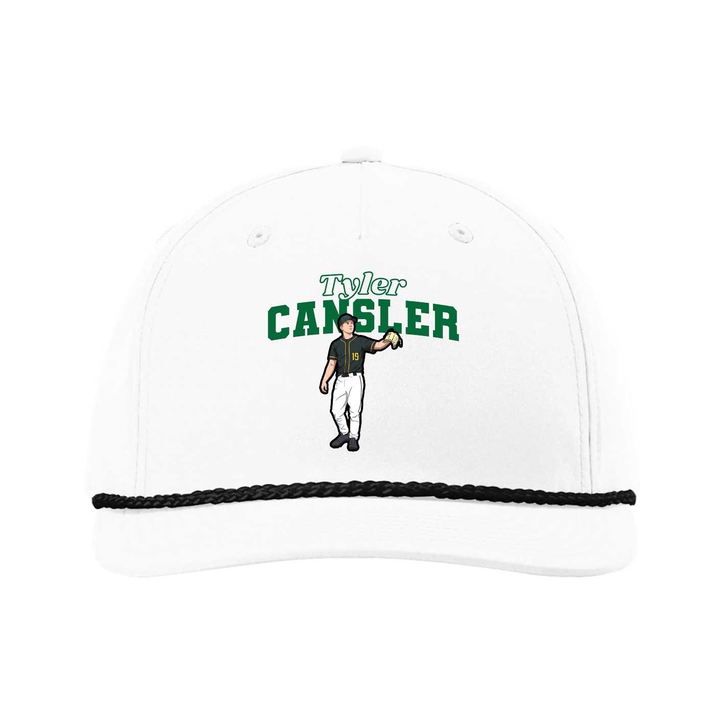 Five-Panel Classic Rope Cap — Name Arch in White