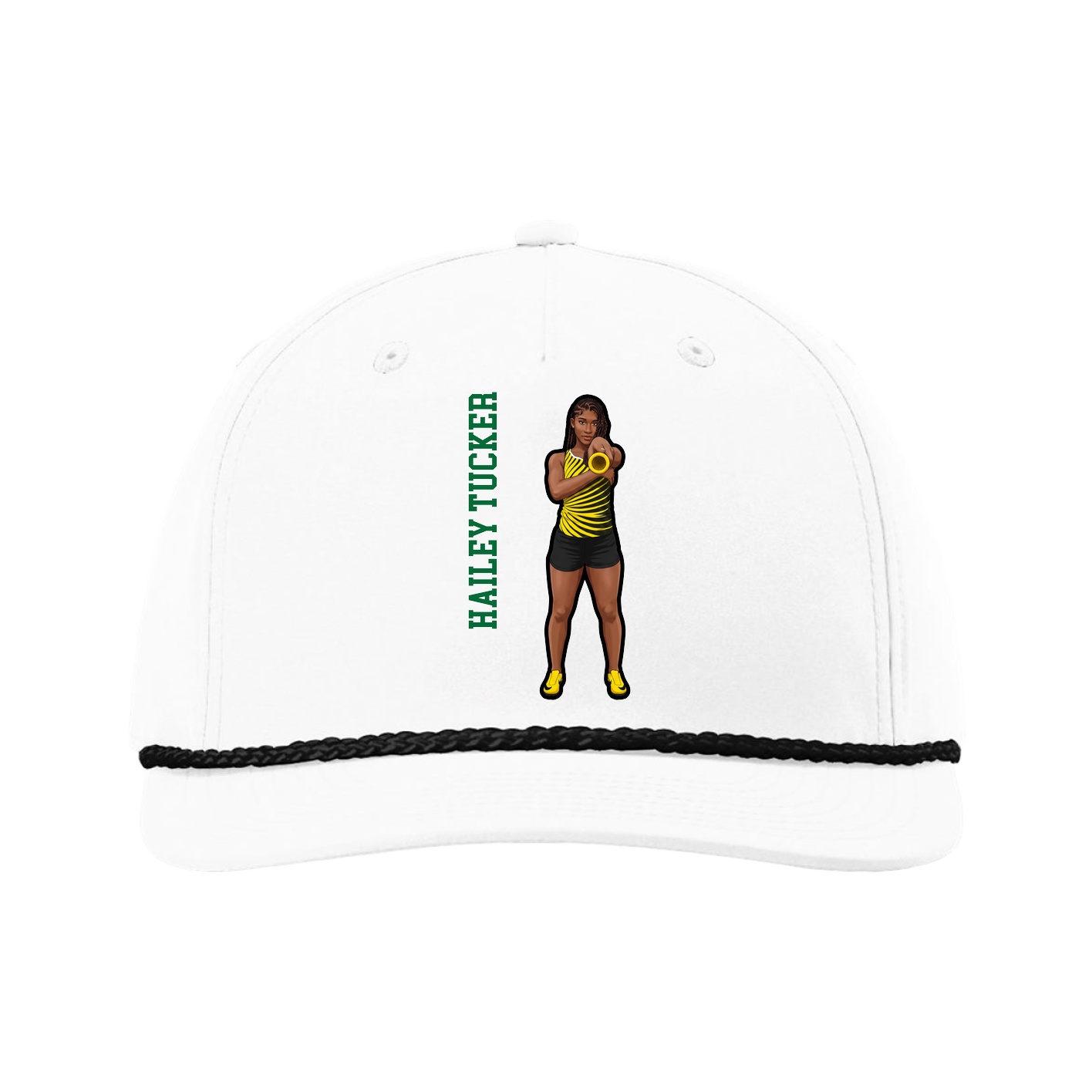 Five-Panel Classic Rope Cap — Name Vertical in White