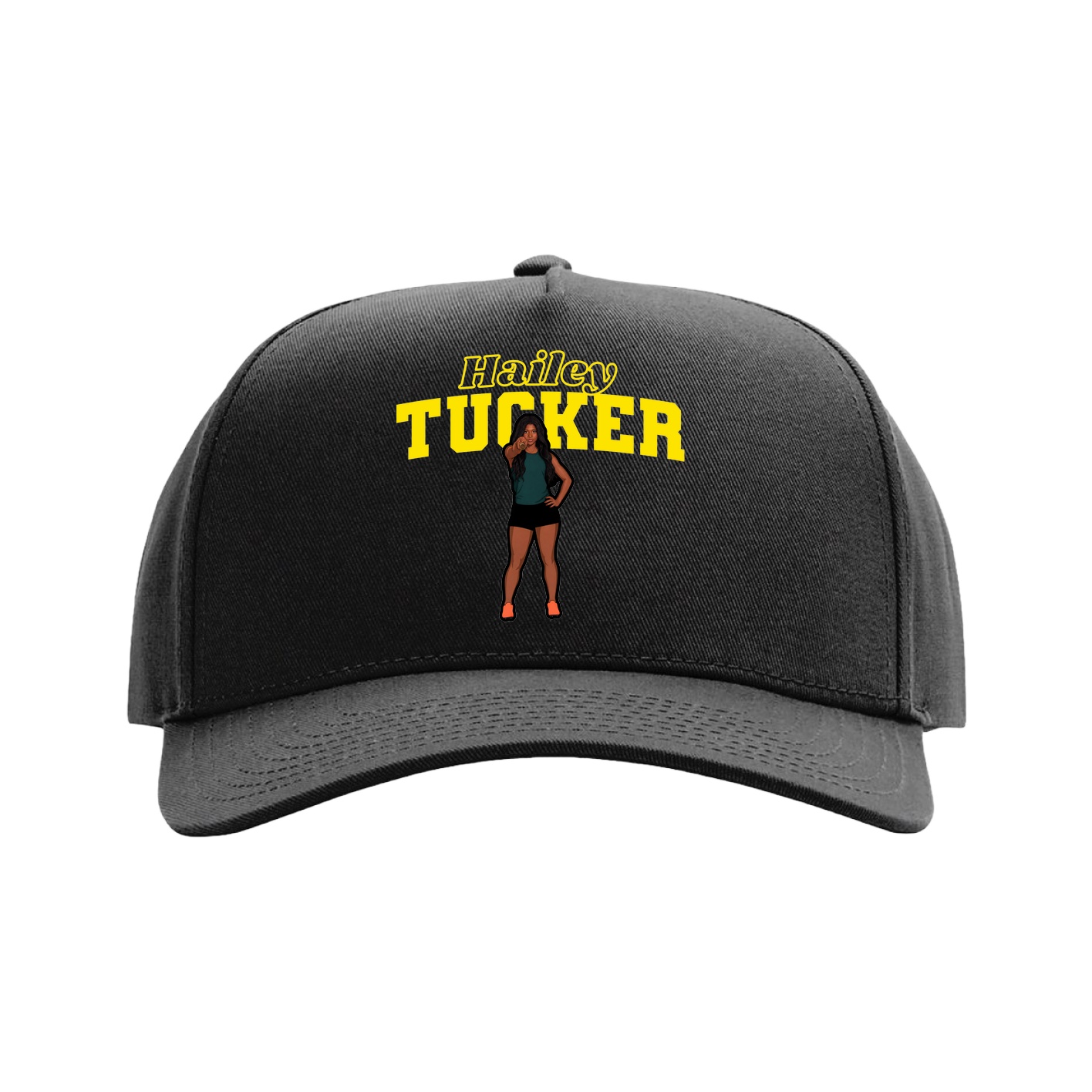 Full Fabric Five-Panel Champ Cap — Name Arch in Black