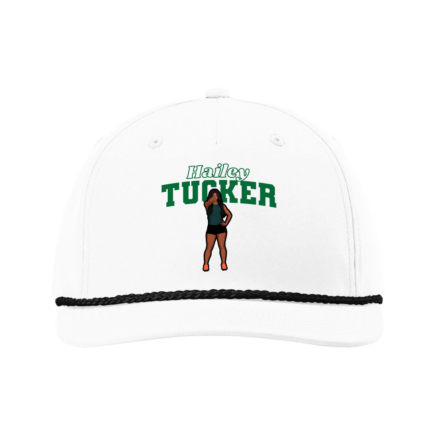 Five-Panel Classic Rope Cap — Name Arch in White