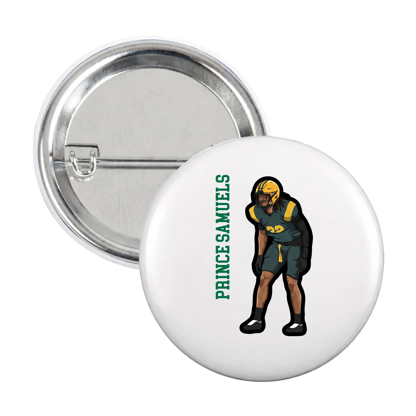 Game Day Button — Name Vertical in White