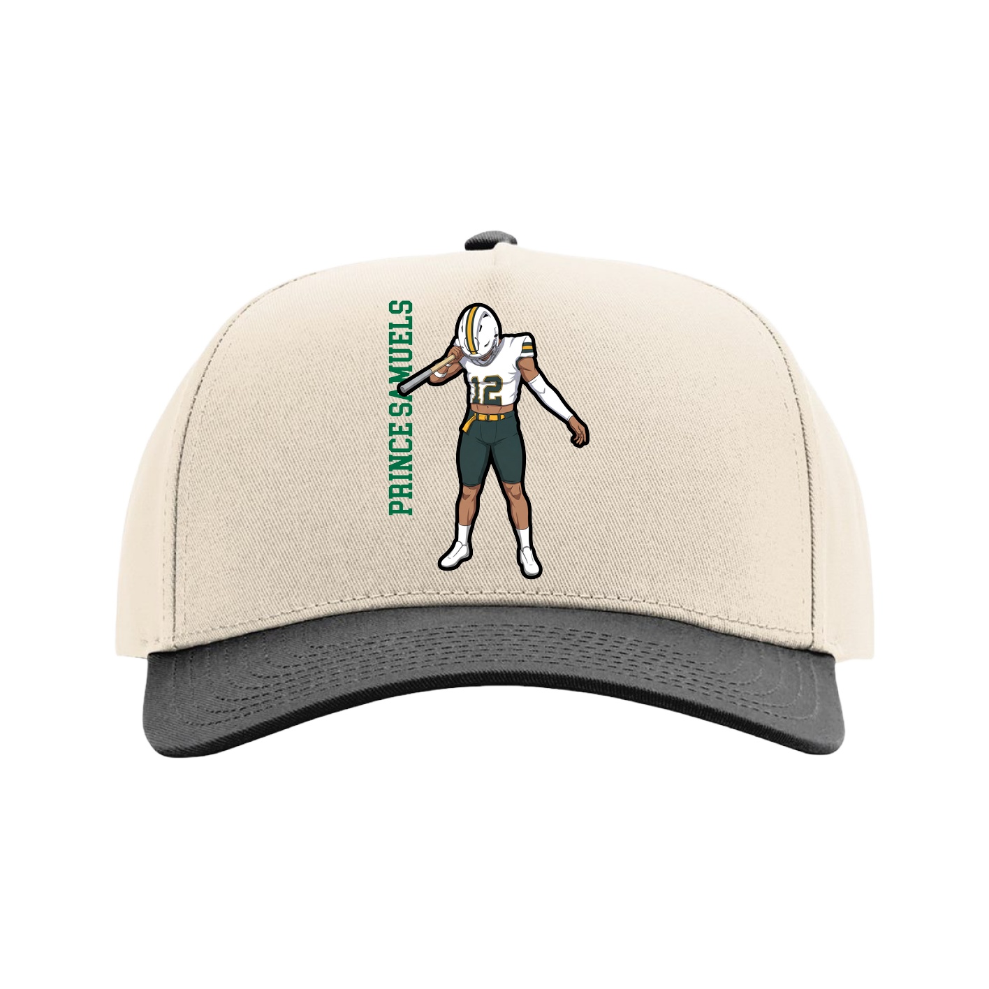 Full Fabric Five-Panel Champ Cap — Name Vertical in Cream/Black