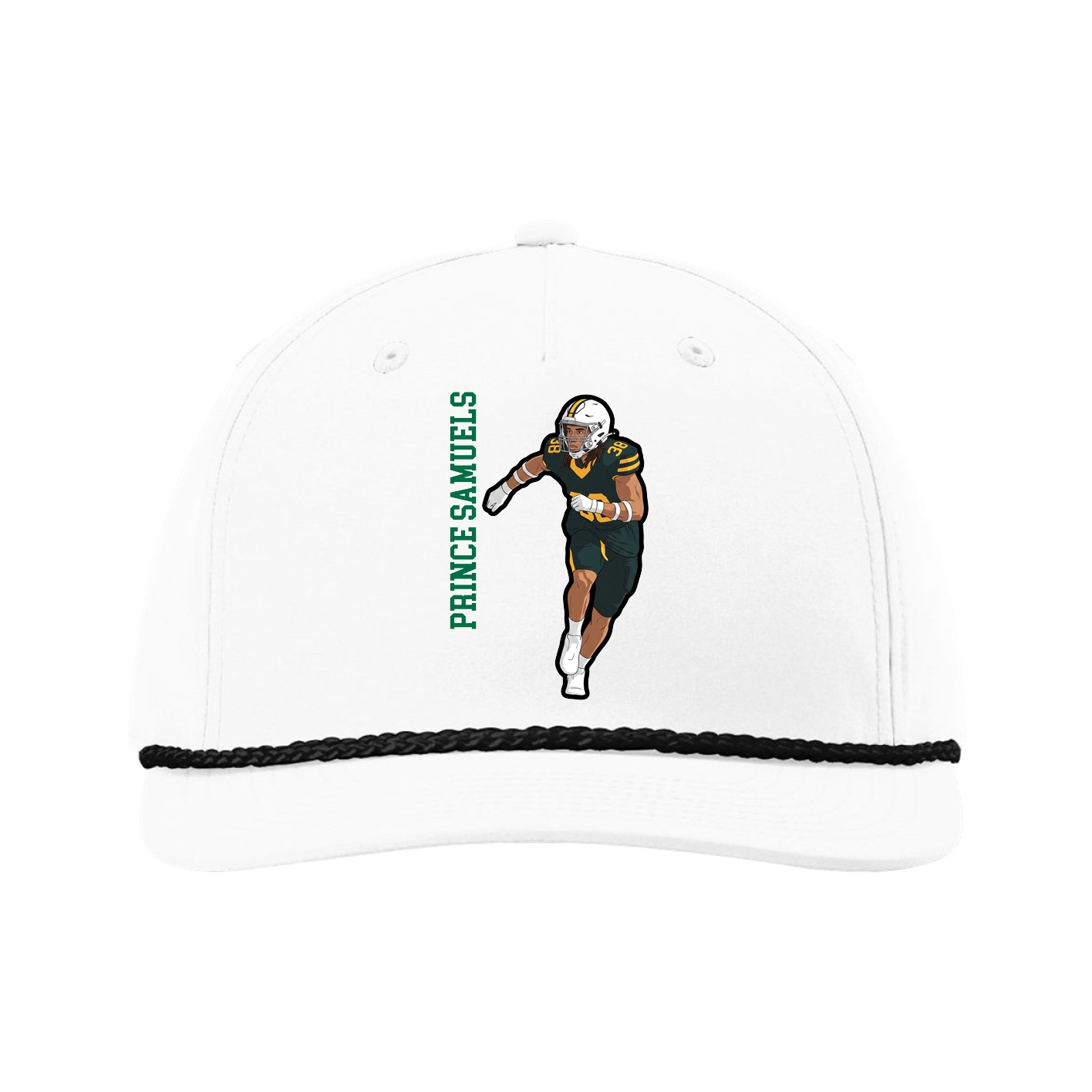 Five-Panel Classic Rope Cap — Name Vertical in White