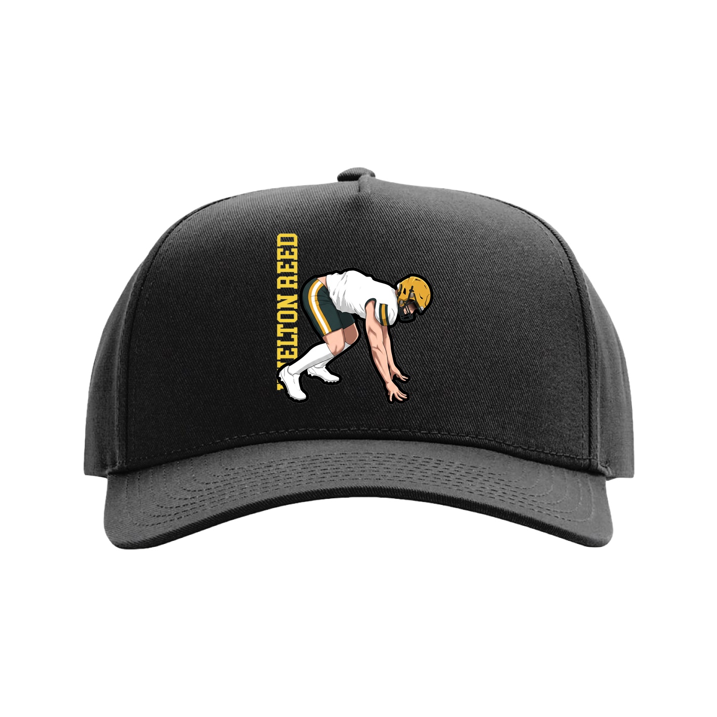 Full Fabric Five-Panel Champ Cap — Name Vertical in Black