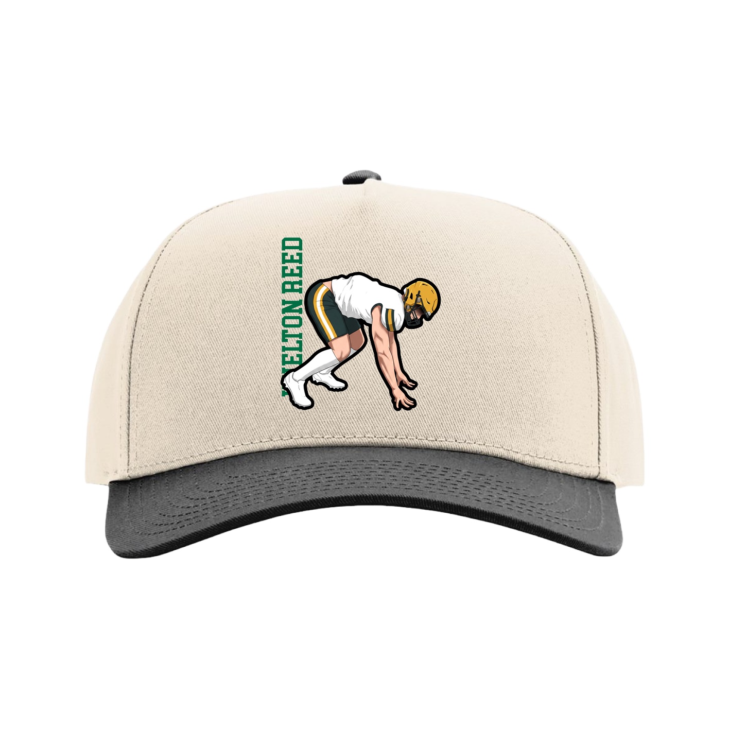 Full Fabric Five-Panel Champ Cap — Name Vertical in Cream/Black