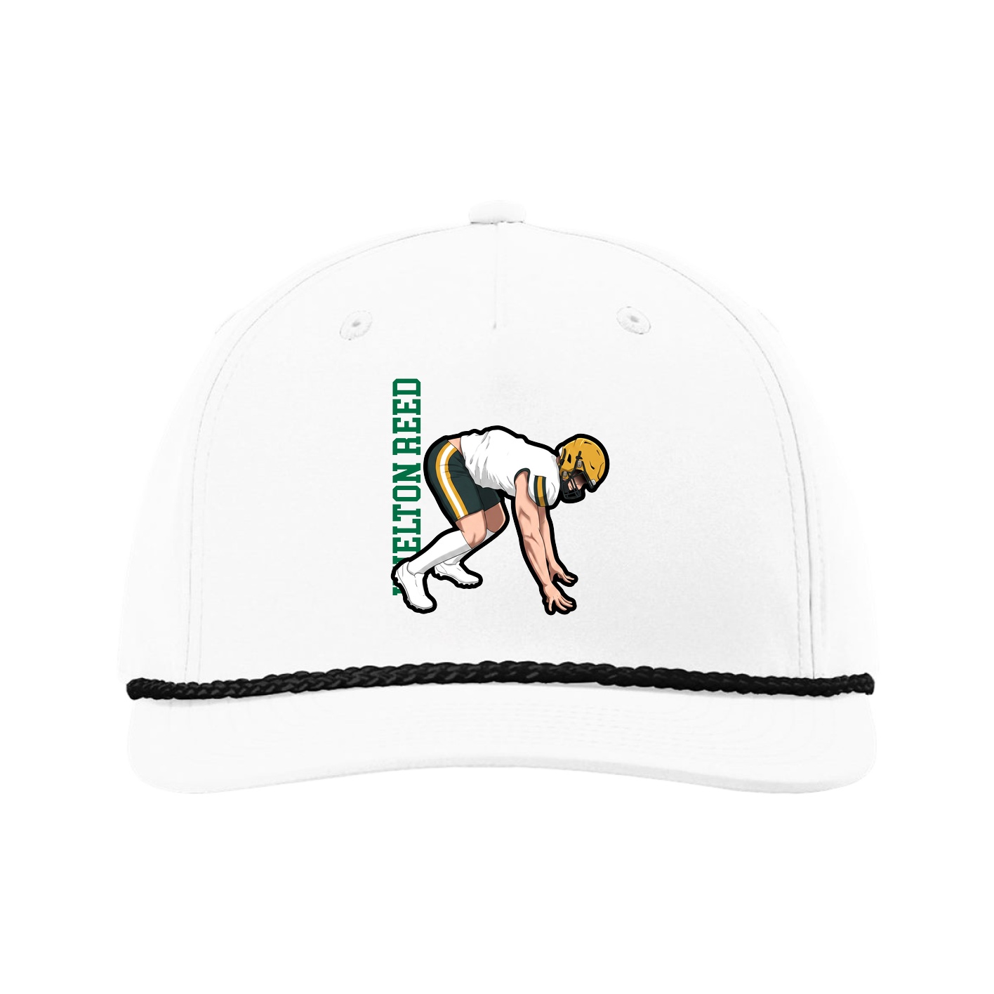Five-Panel Classic Rope Cap — Name Vertical in White