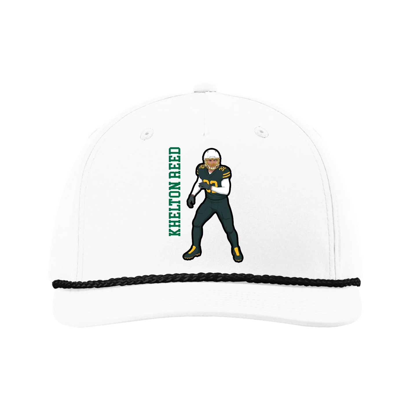 Five-Panel Classic Rope Cap — Name Vertical in White