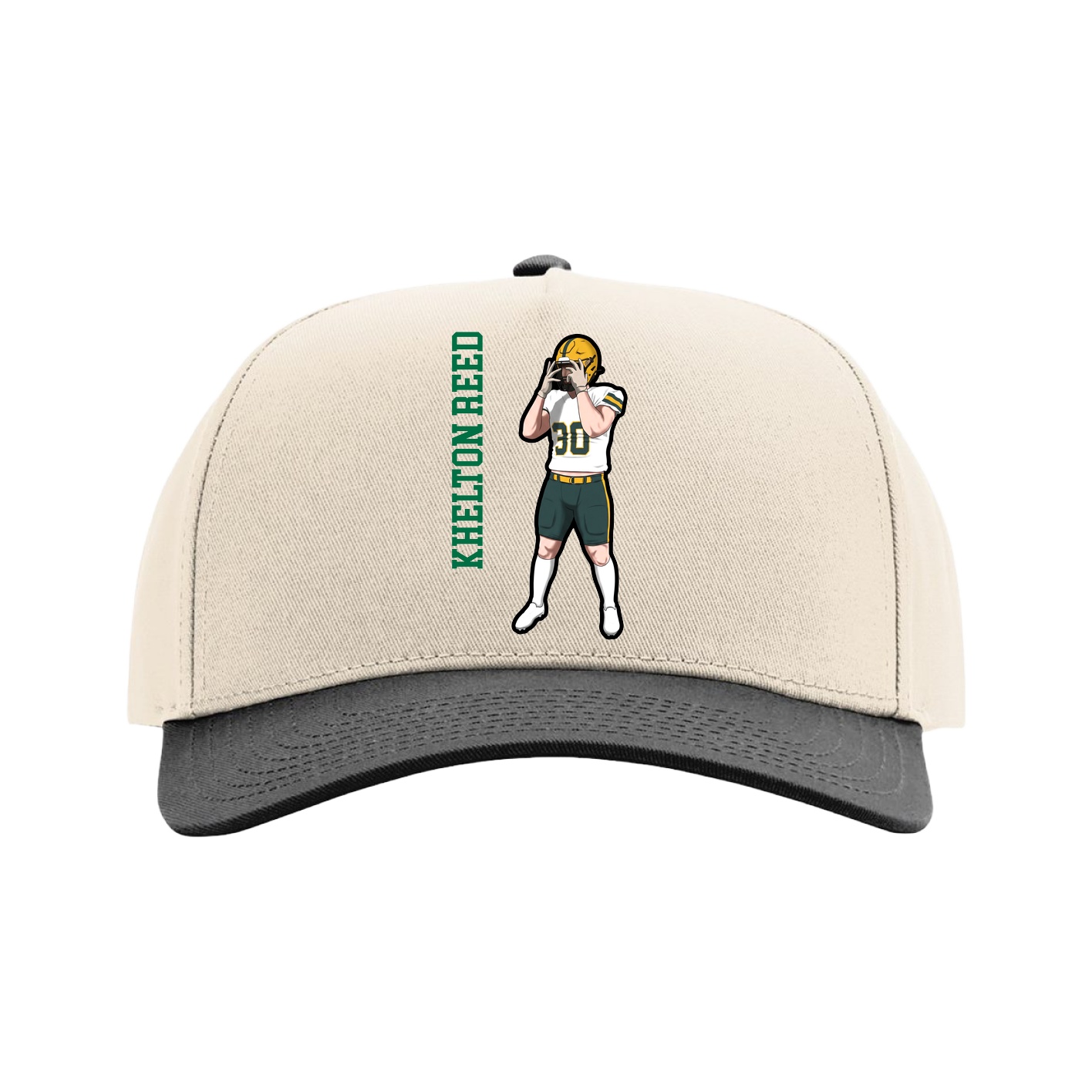 Full Fabric Five-Panel Champ Cap — Name Vertical in Cream/Black