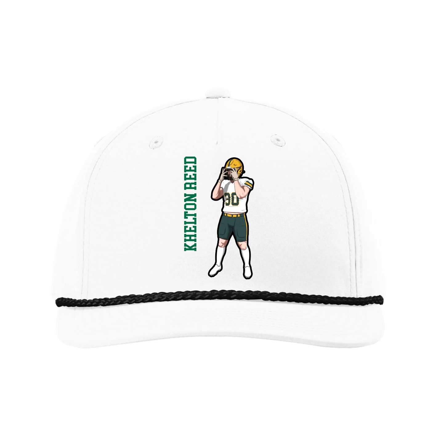 Five-Panel Classic Rope Cap — Name Vertical in White