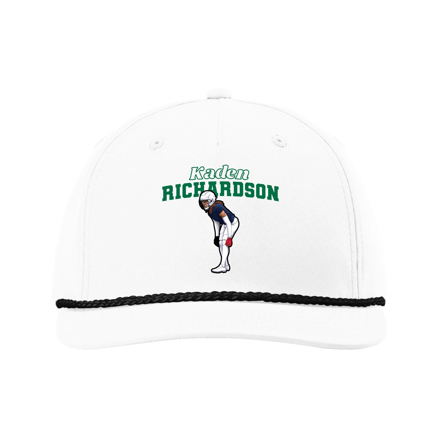 Five-Panel Classic Rope Cap — Name Arch in White