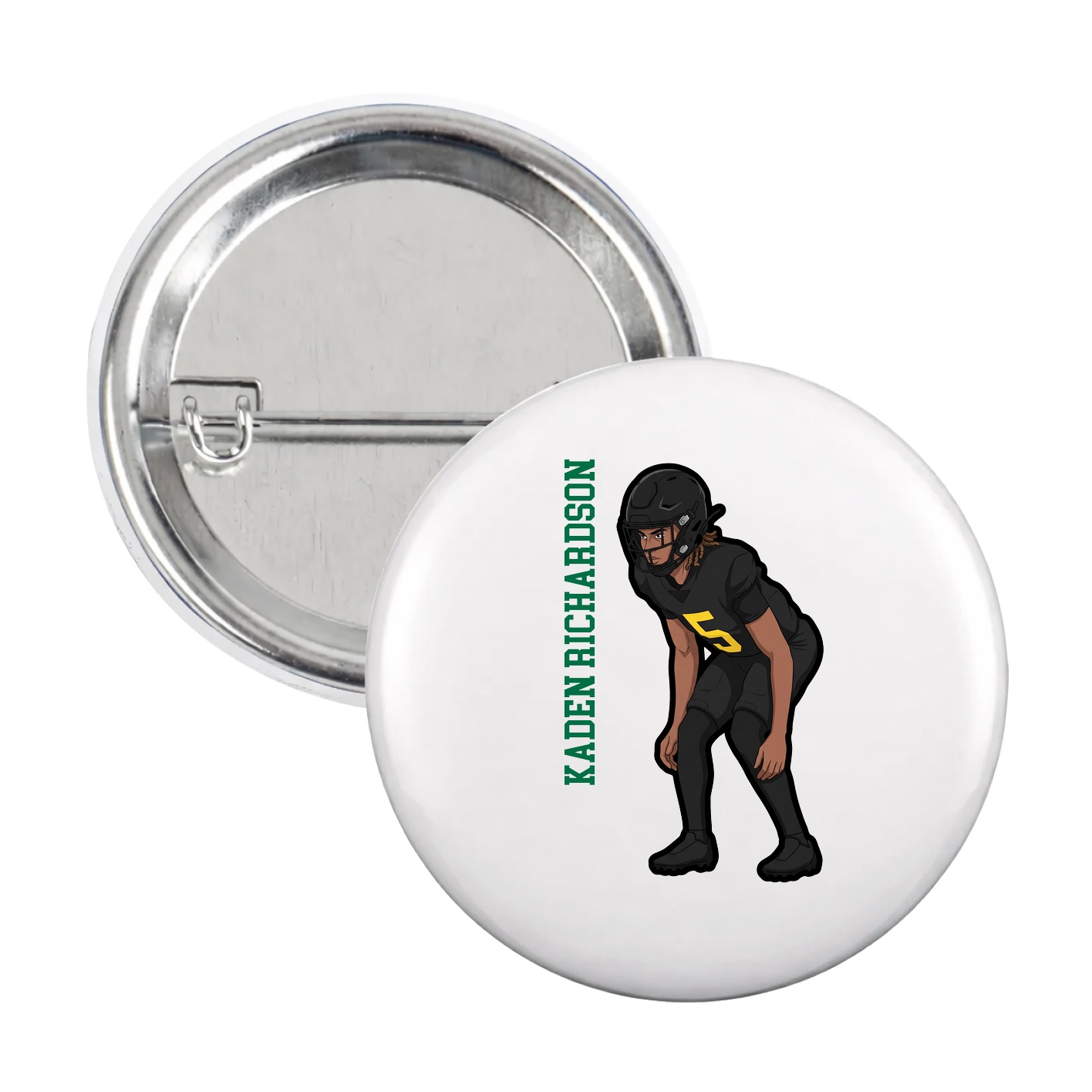 Game Day Button — Name Vertical in White