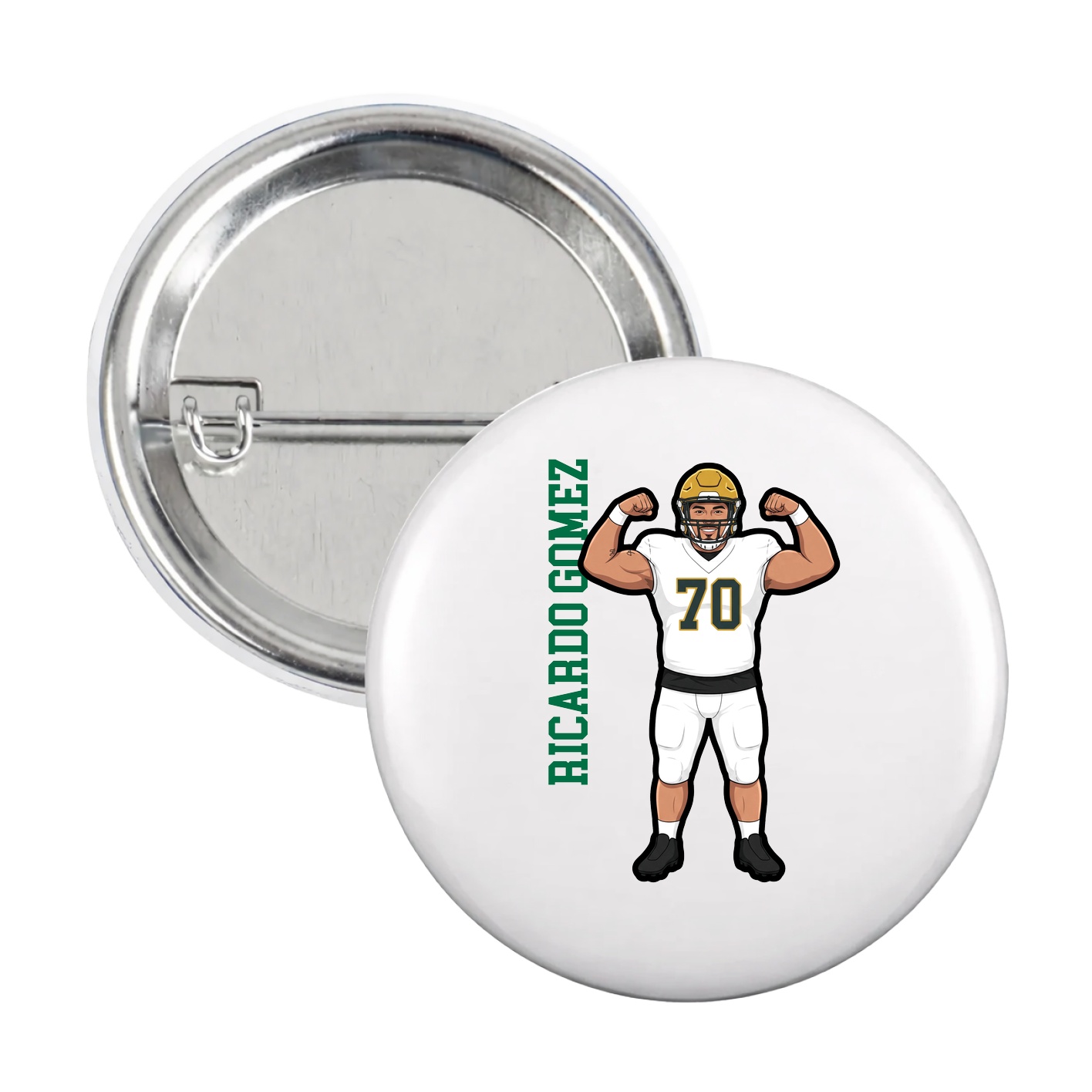 Game Day Button — Name Vertical in White