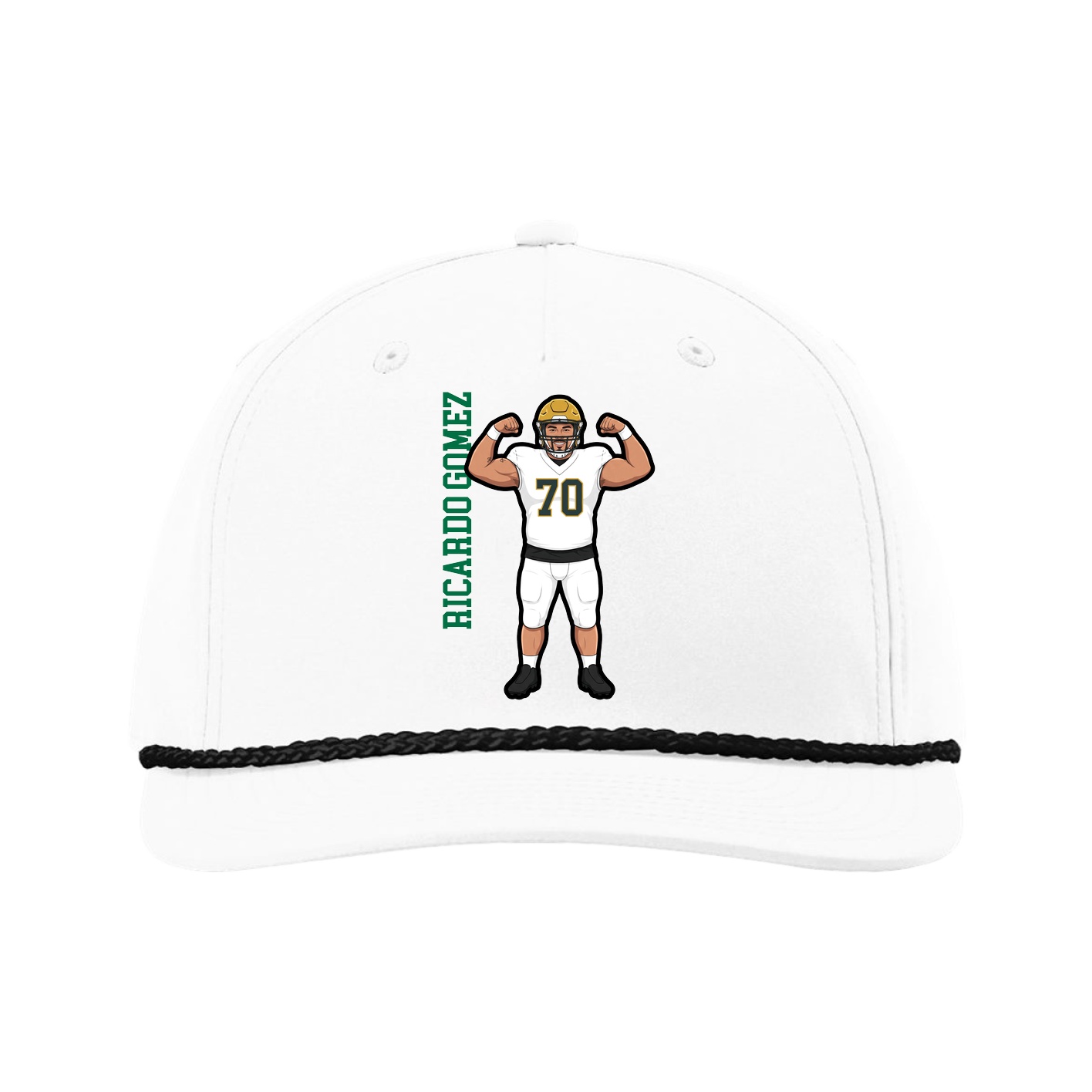 Five-Panel Classic Rope Cap — Name Vertical in White