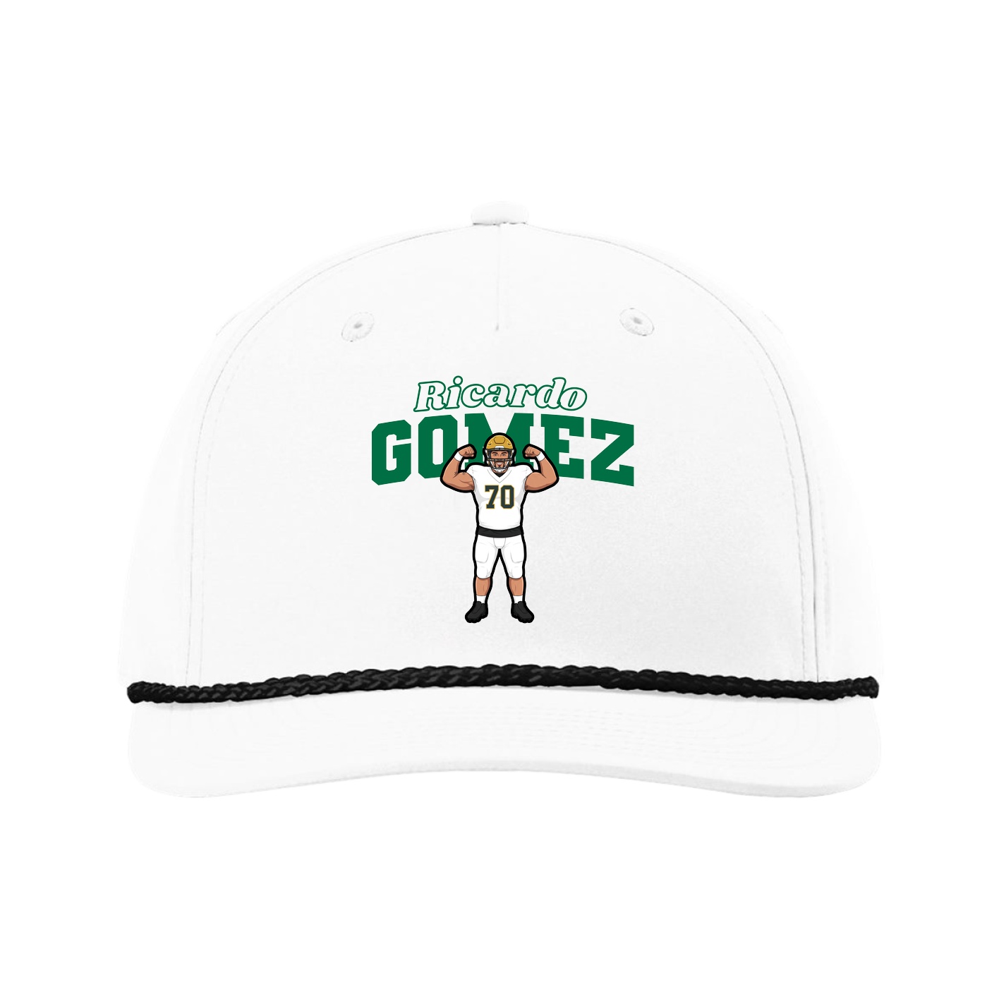 Five-Panel Classic Rope Cap — Name Arch in White