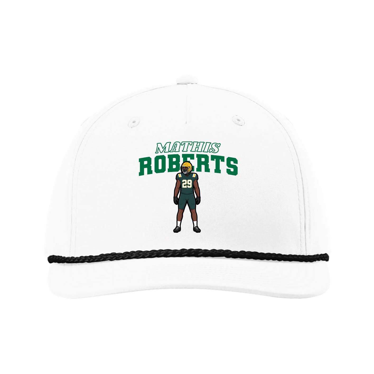 Five-Panel Classic Rope Cap — Name Arch in White