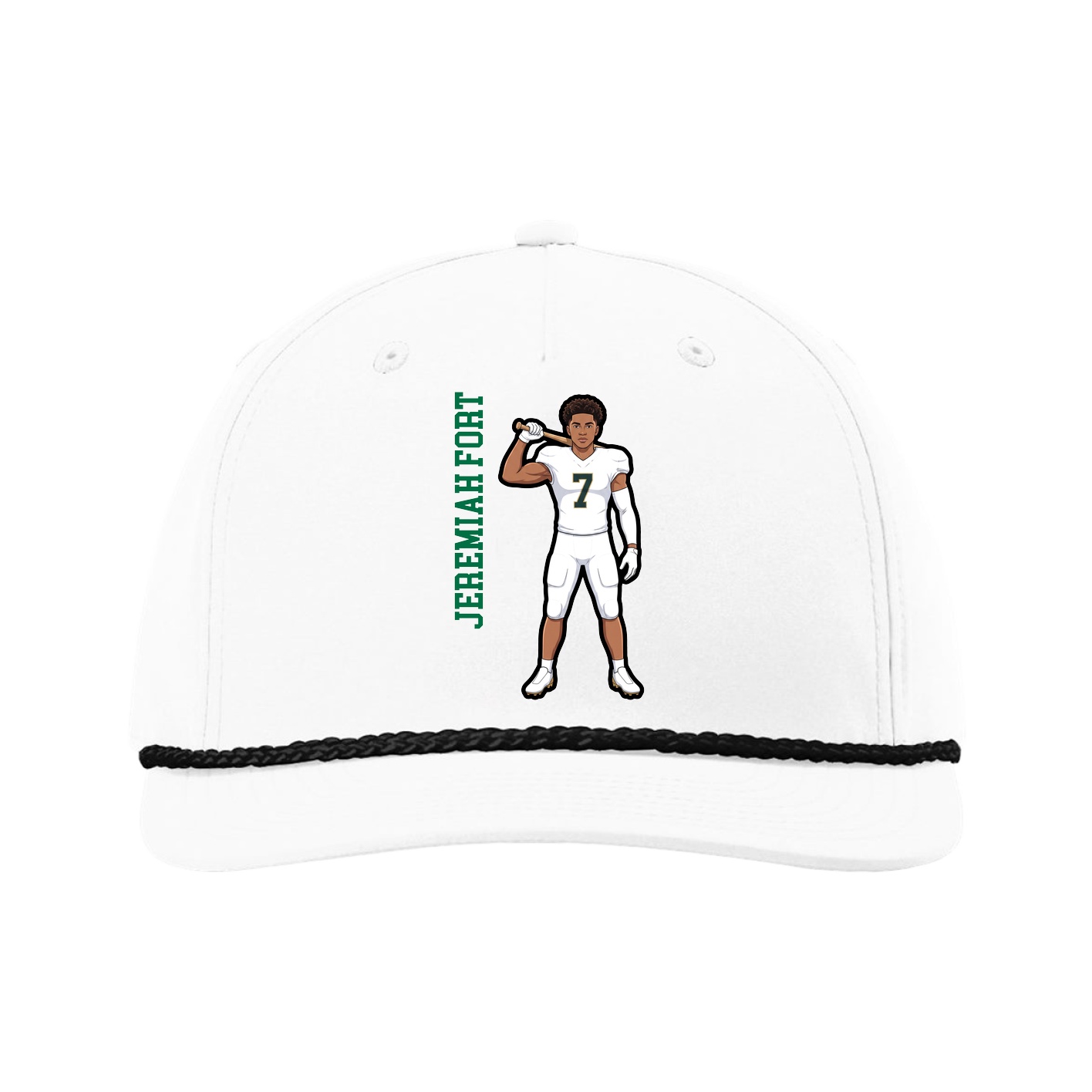 Five-Panel Classic Rope Cap — Name Vertical in White