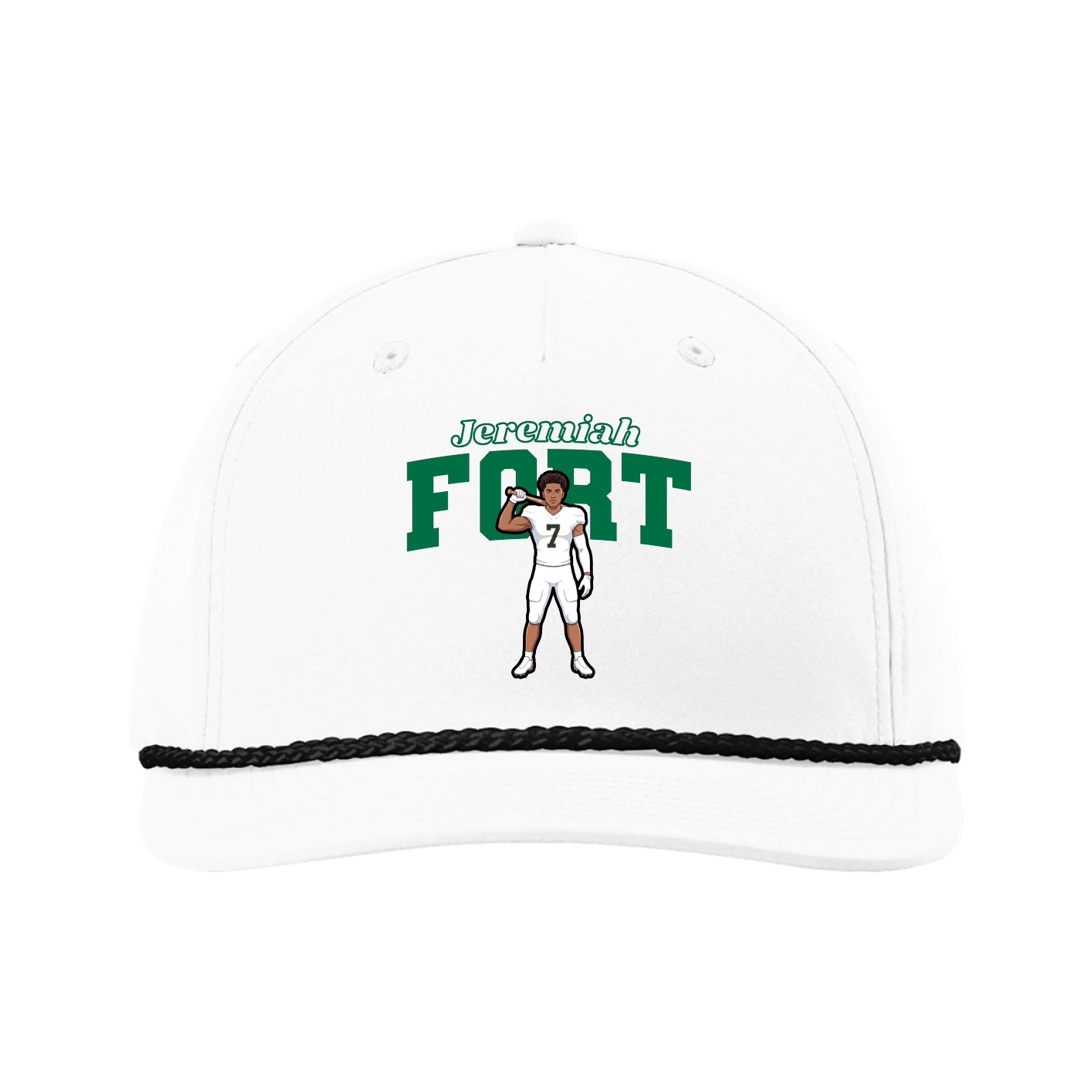 Five-Panel Classic Rope Cap — Name Arch in White