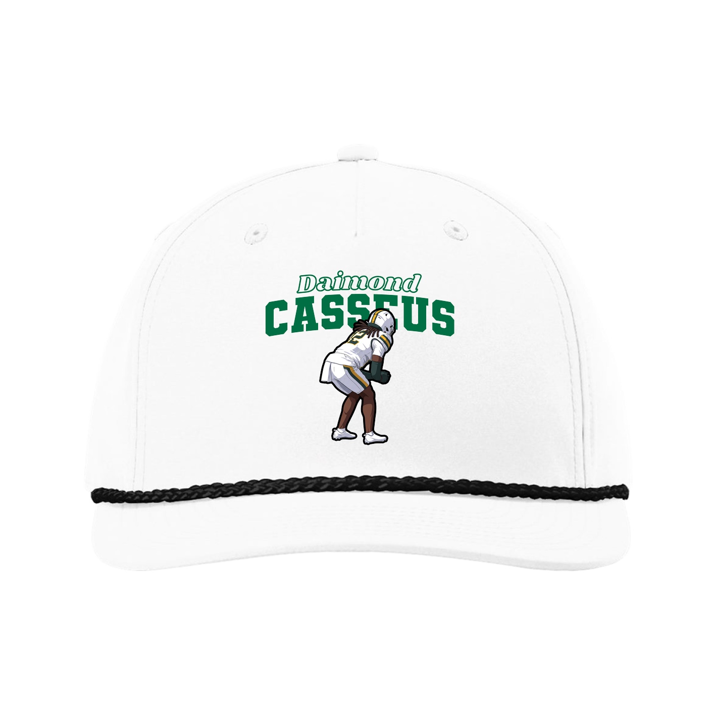 Five-Panel Classic Rope Cap — Name Arch in White