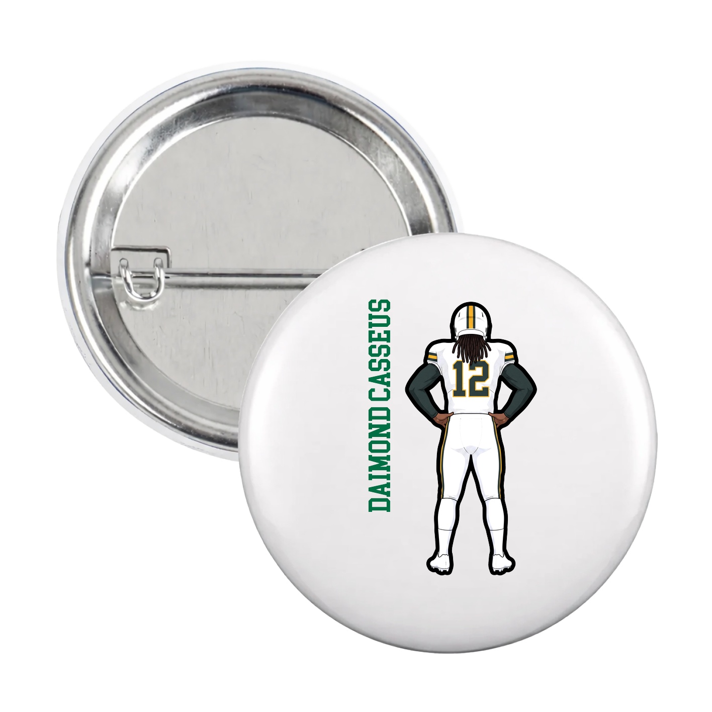 Game Day Button — Name Vertical in White