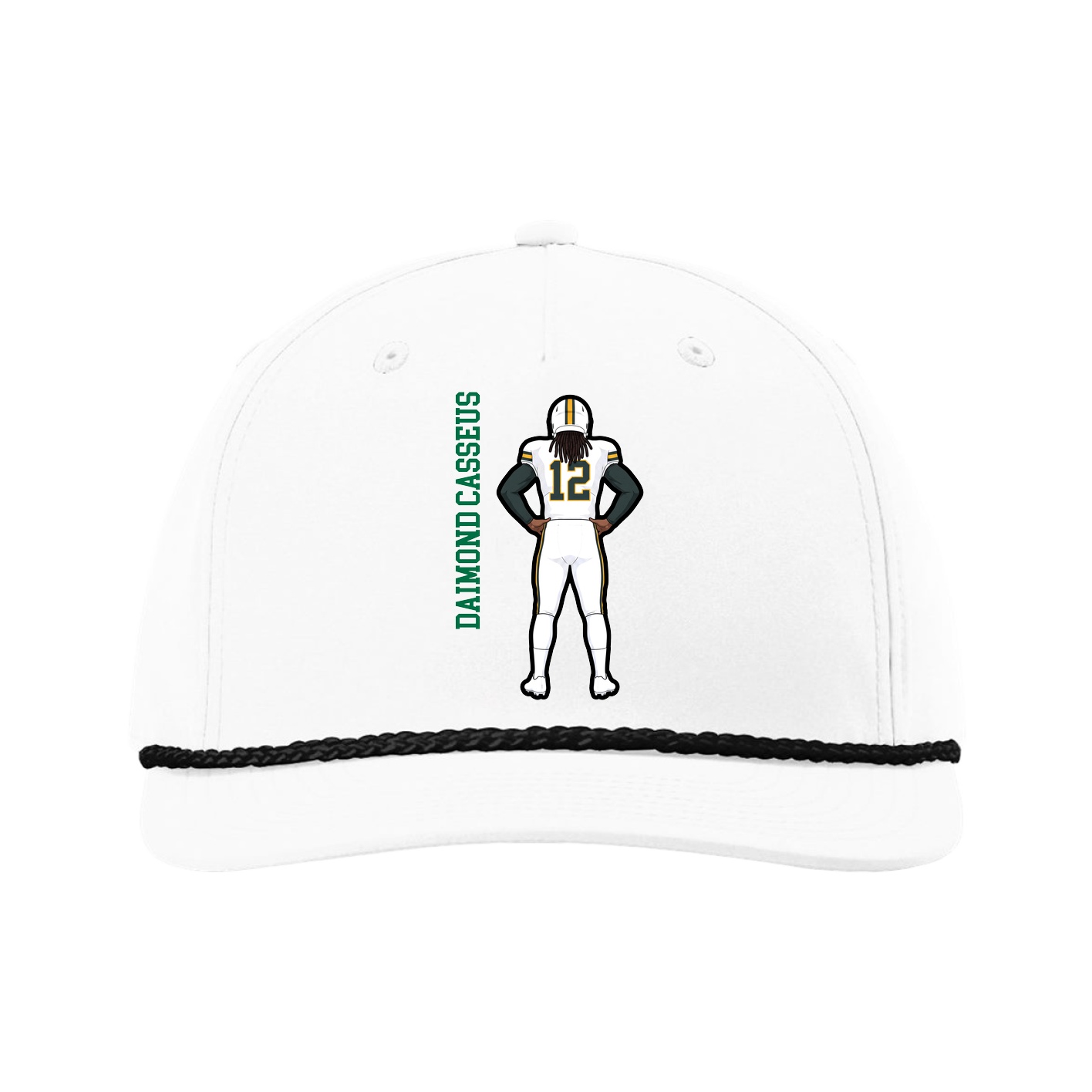 Five-Panel Classic Rope Cap — Name Vertical in White