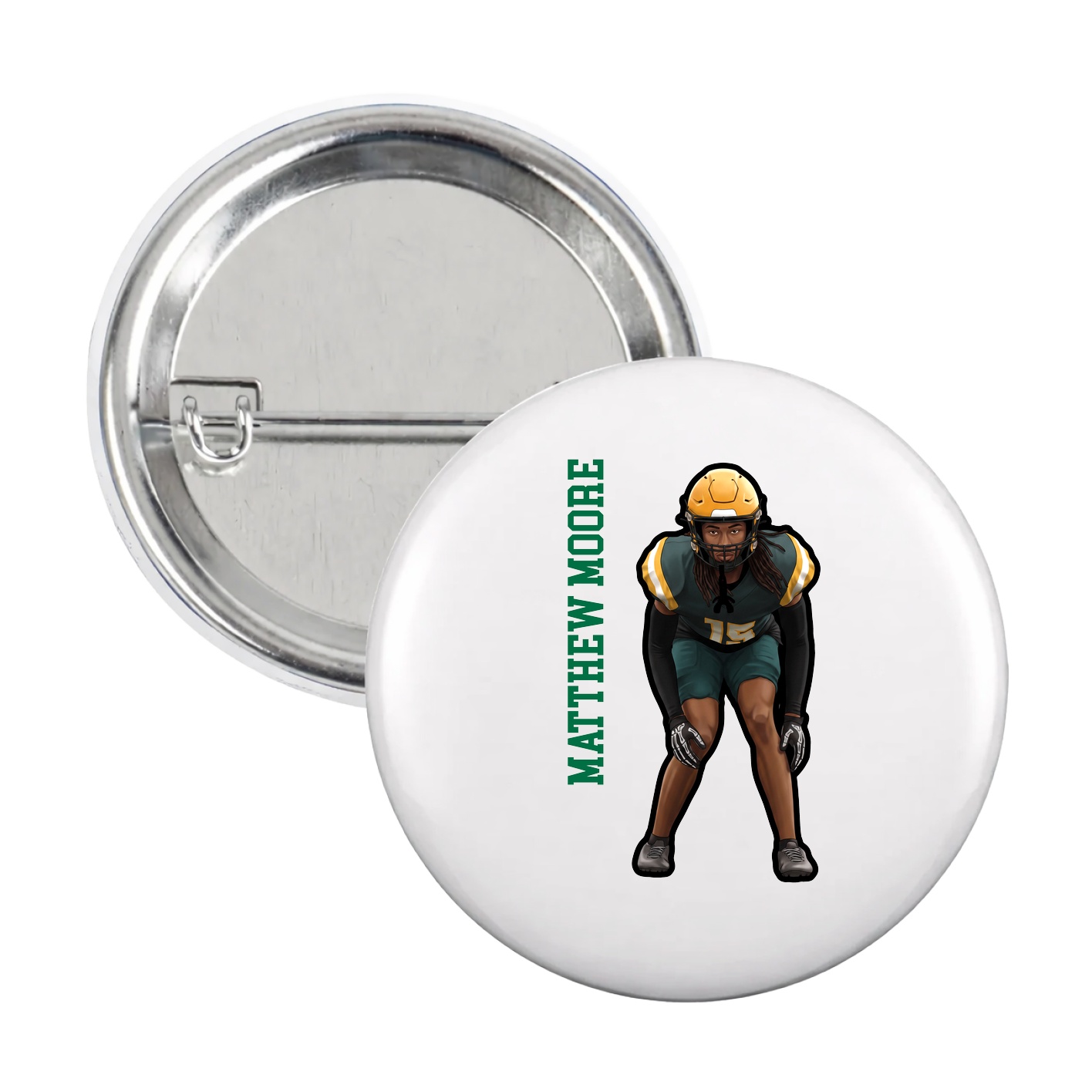 Game Day Button — Name Vertical in White