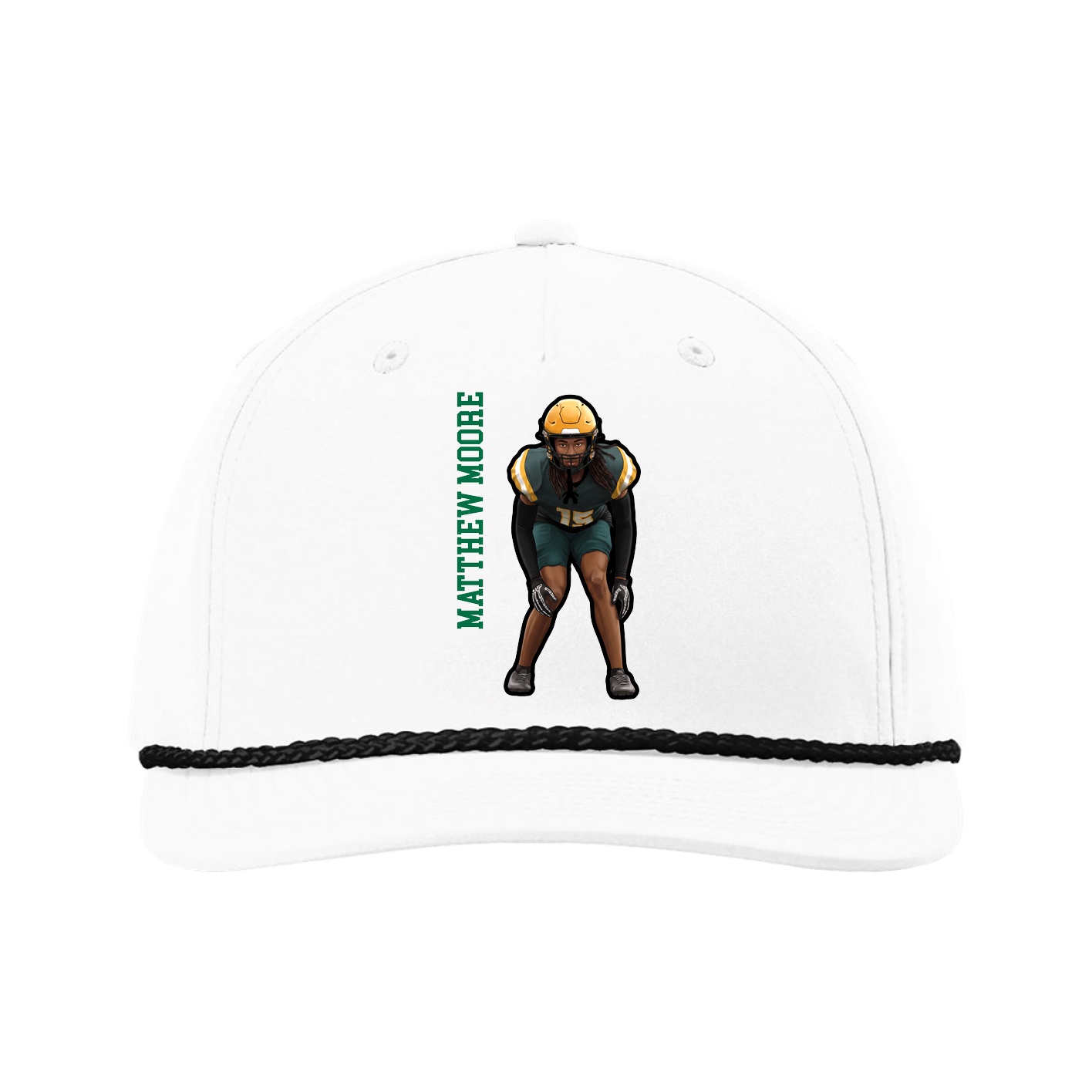 Five-Panel Classic Rope Cap — Name Vertical in White