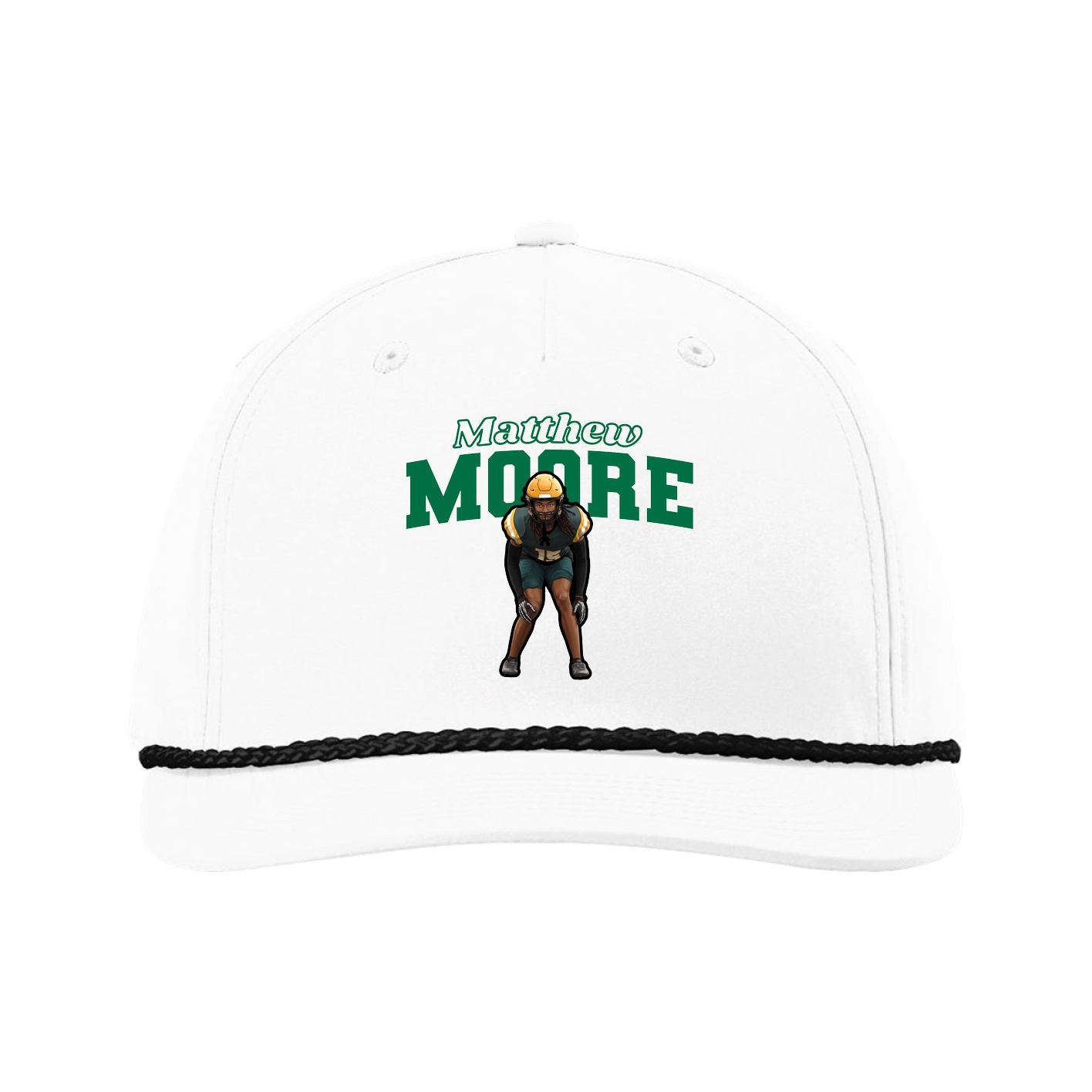 Five-Panel Classic Rope Cap — Name Arch in White