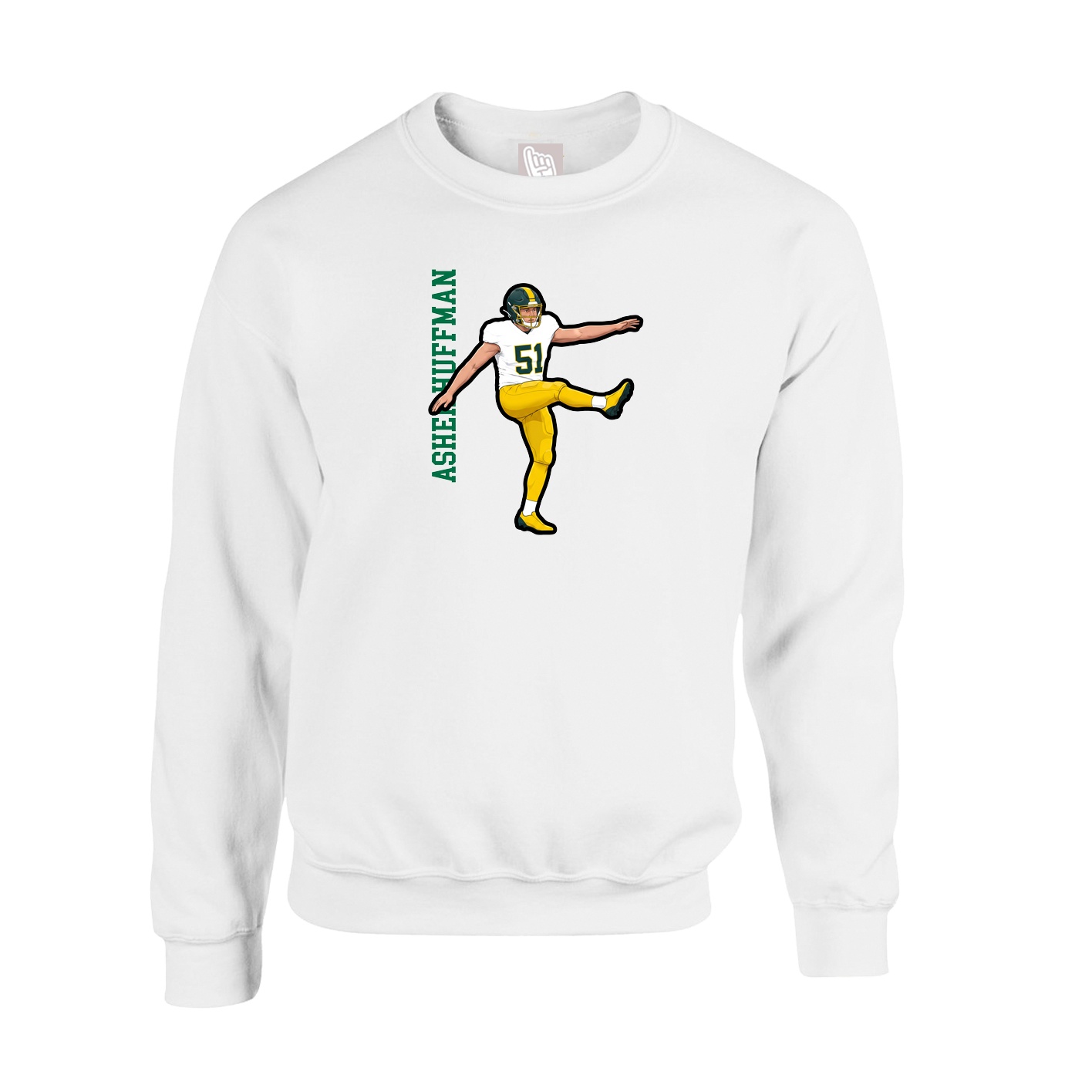 Fleece Crew — Name Vertical in White