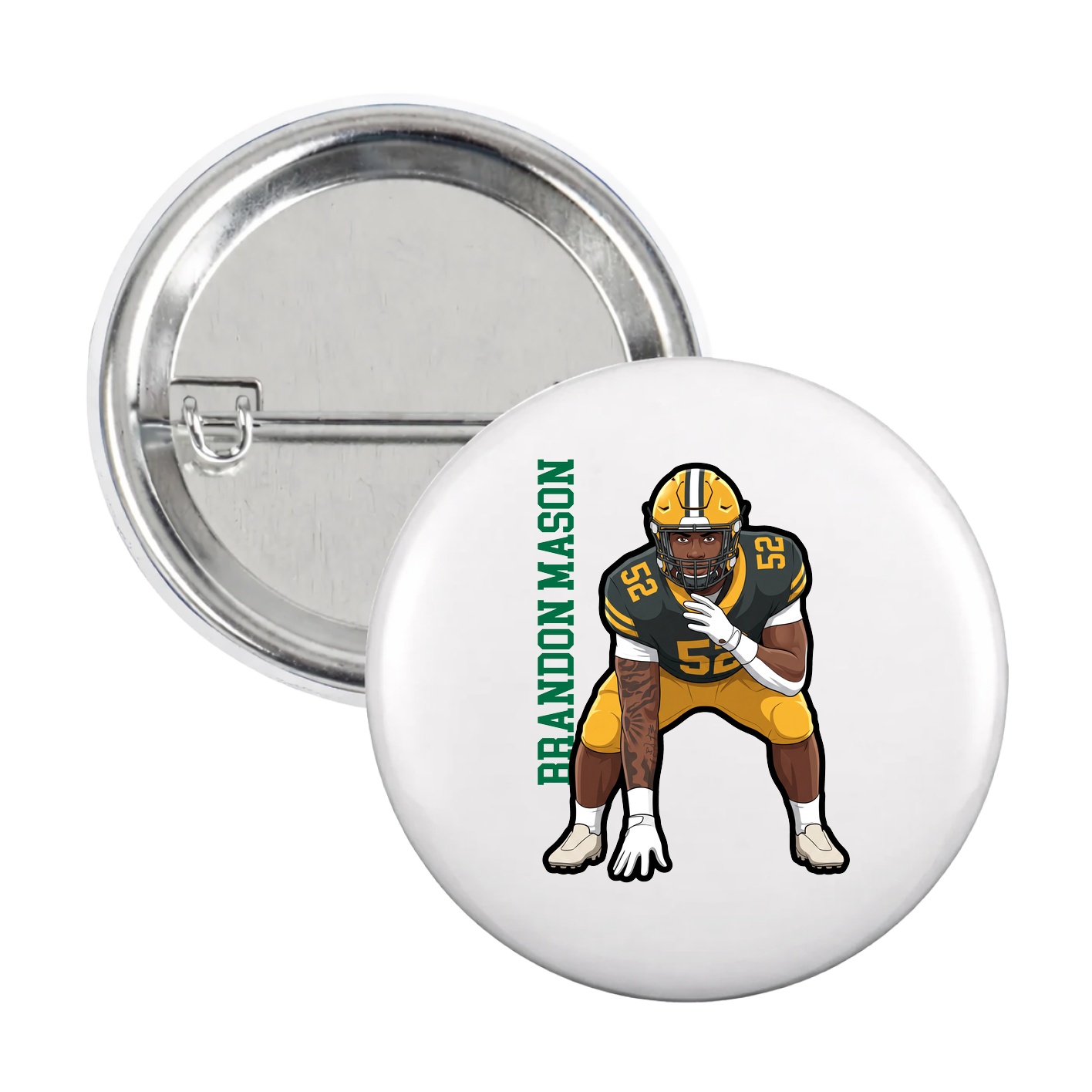 Game Day Button — Name Vertical in White