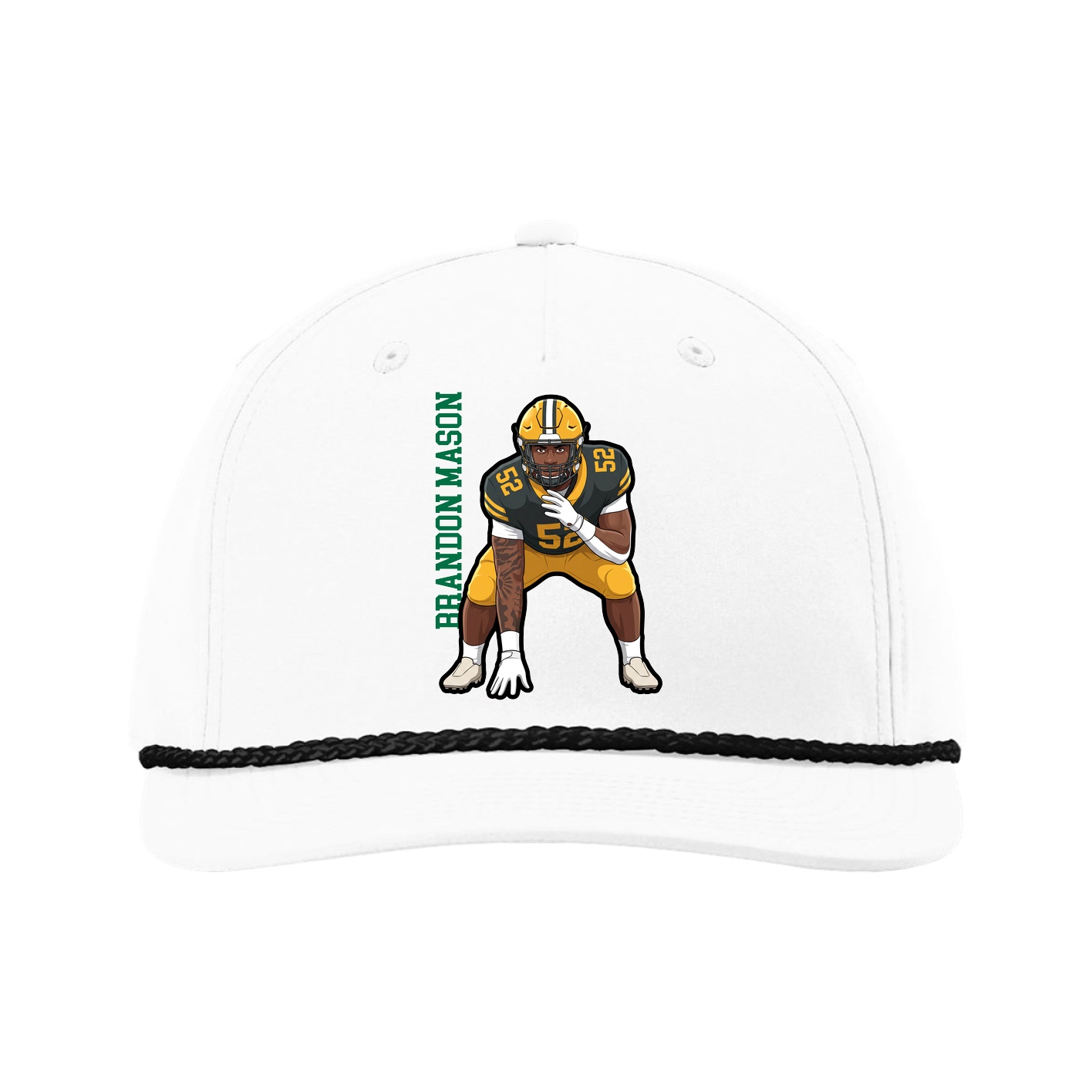 Five-Panel Classic Rope Cap — Name Vertical in White