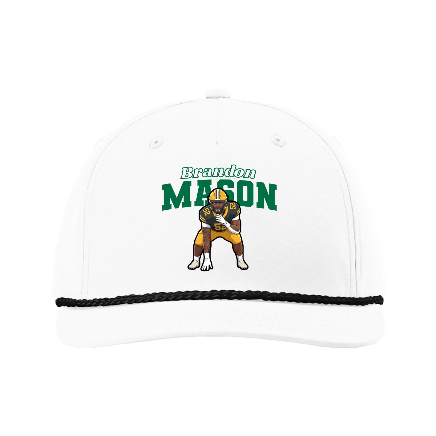 Five-Panel Classic Rope Cap — Name Arch in White