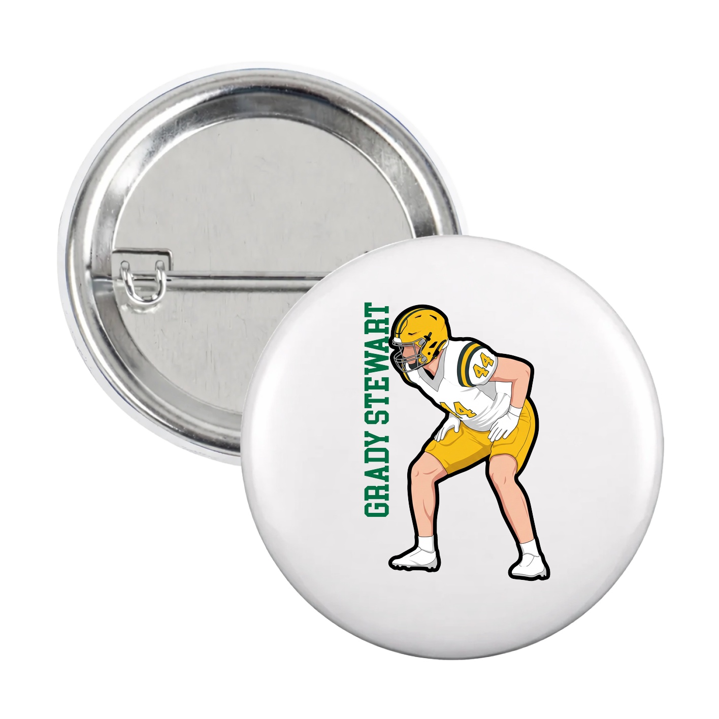 Game Day Button — Name Vertical in White