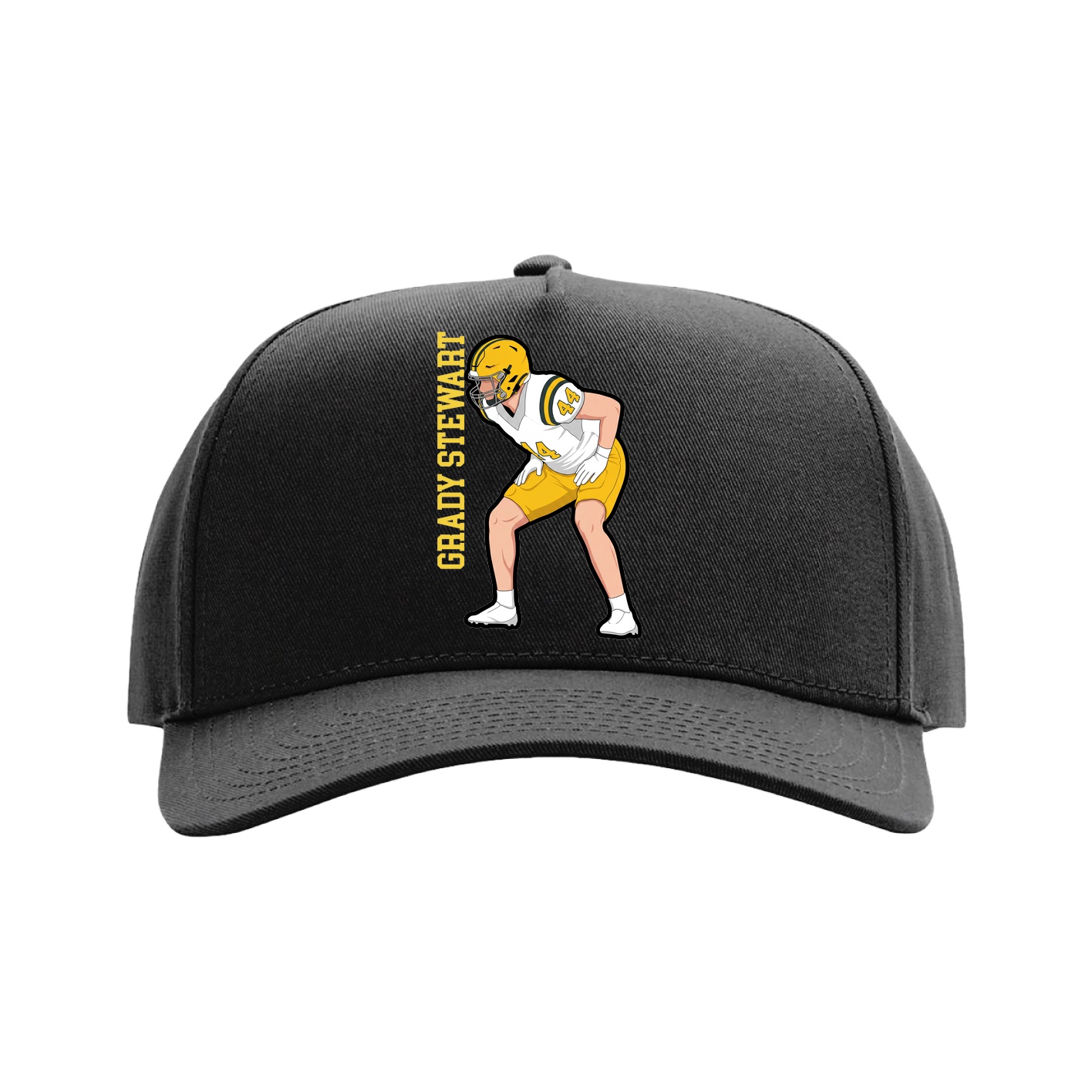 Full Fabric Five-Panel Champ Cap — Name Vertical in Black