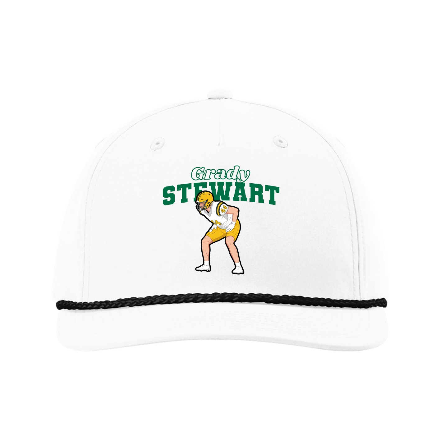 Five-Panel Classic Rope Cap — Name Arch in White