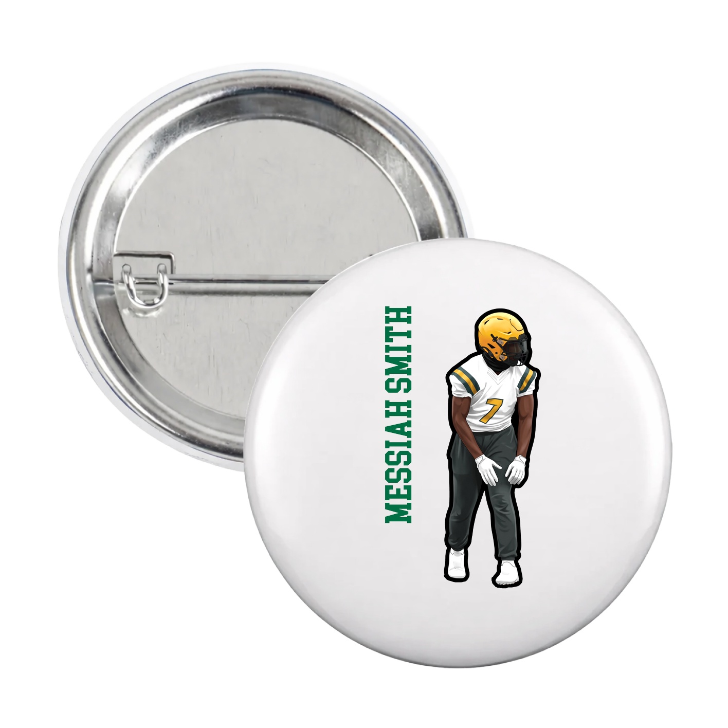 Game Day Button — Name Vertical in White