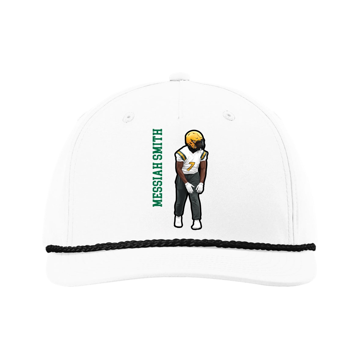 Five-Panel Classic Rope Cap — Name Vertical in White