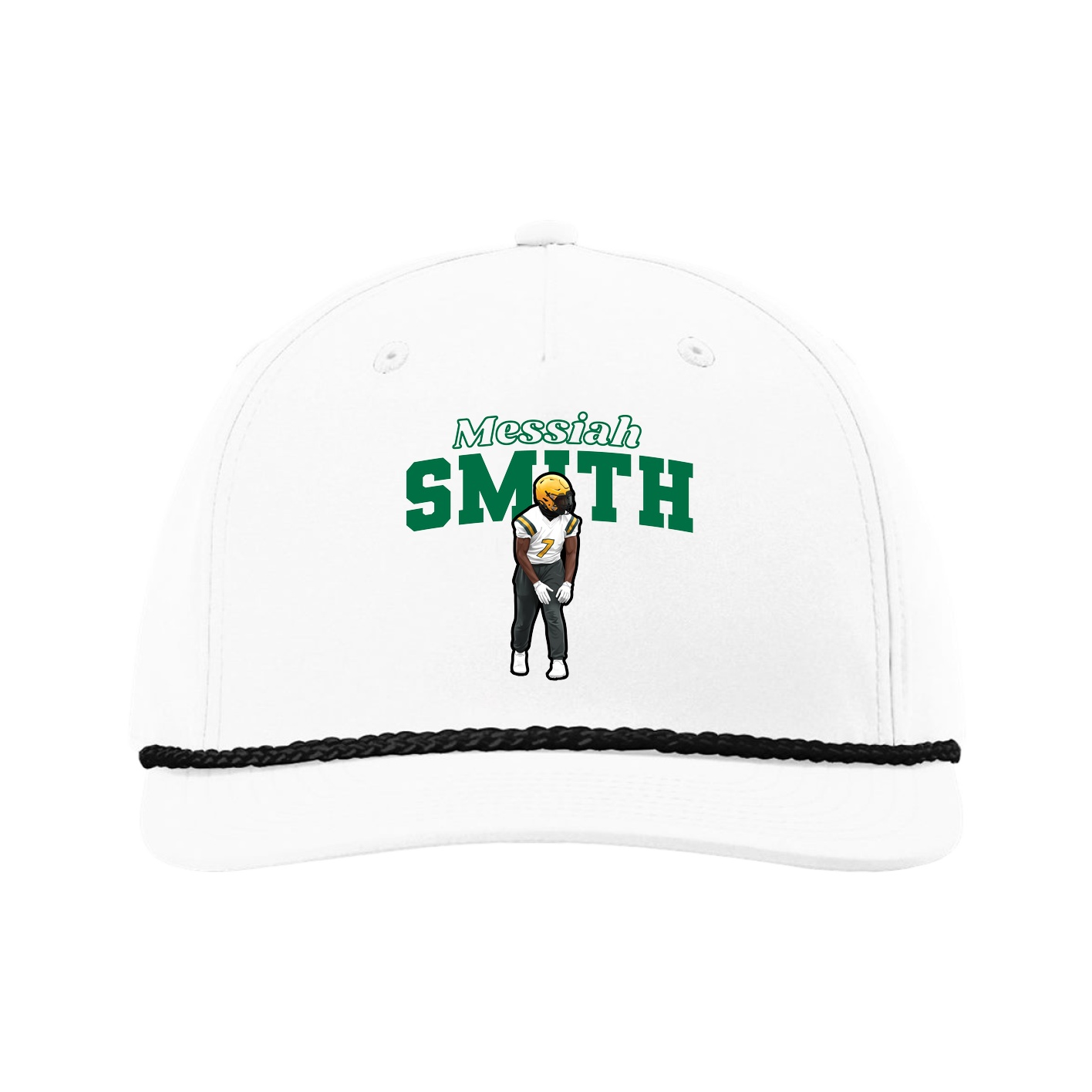 Five-Panel Classic Rope Cap — Name Arch in White