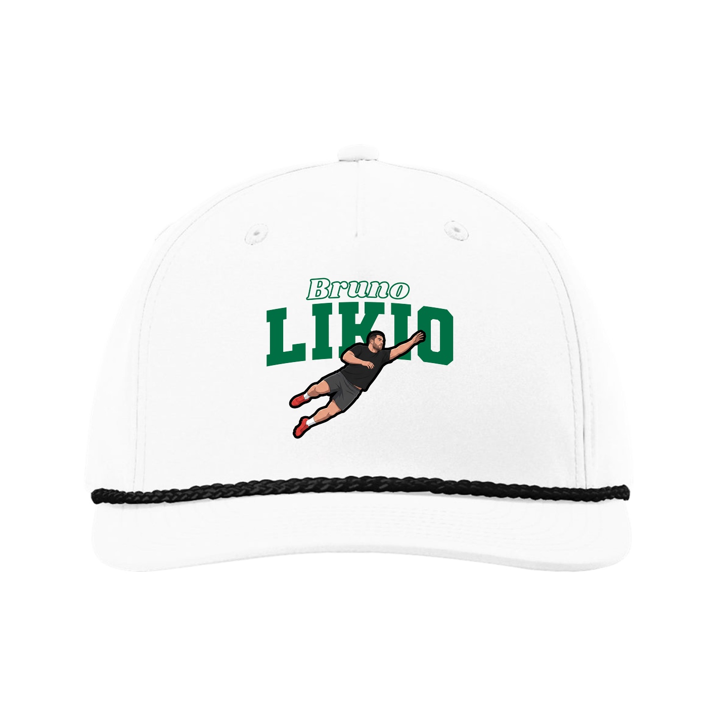 Five-Panel Classic Rope Cap — Name Arch in White