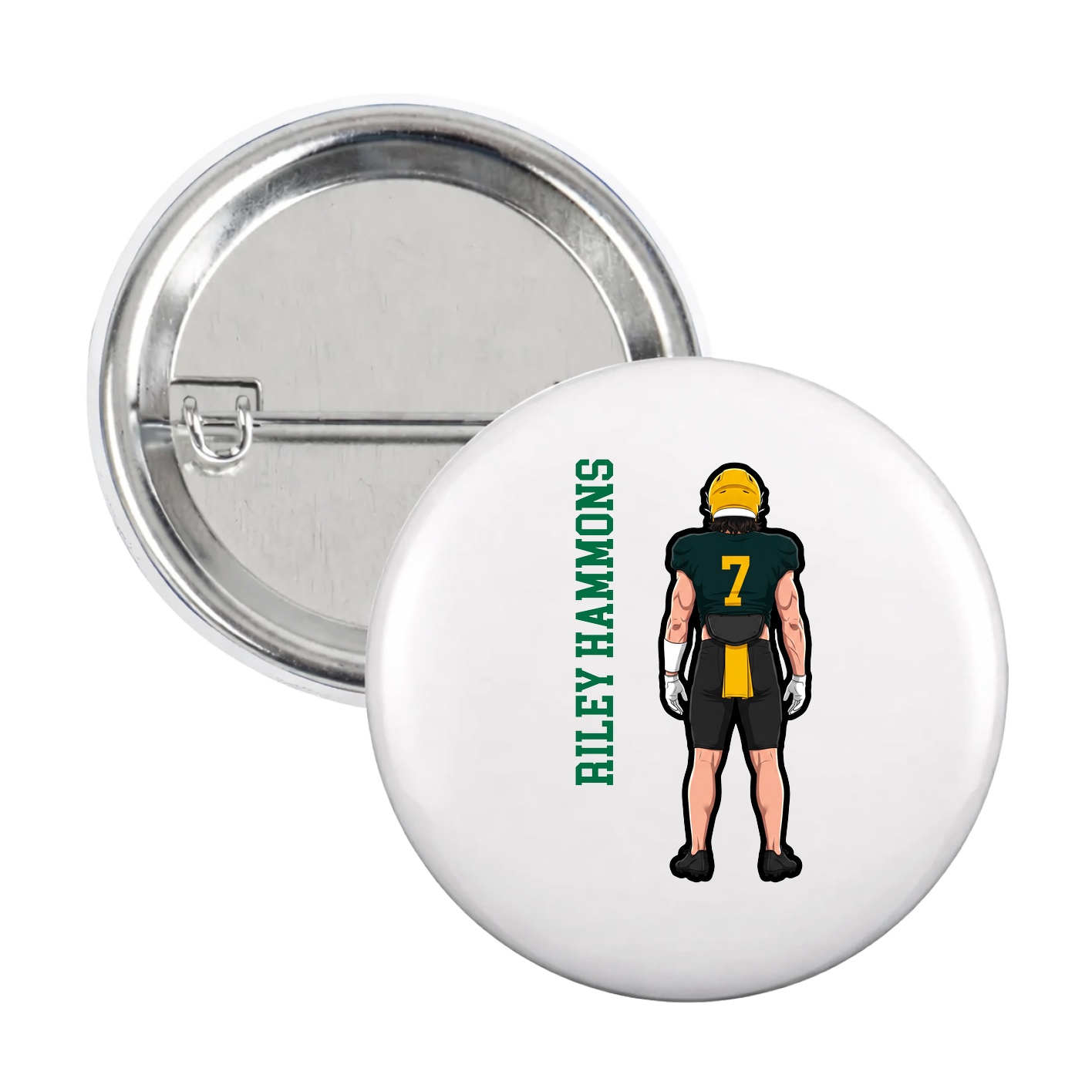 Game Day Button — Name Vertical in White