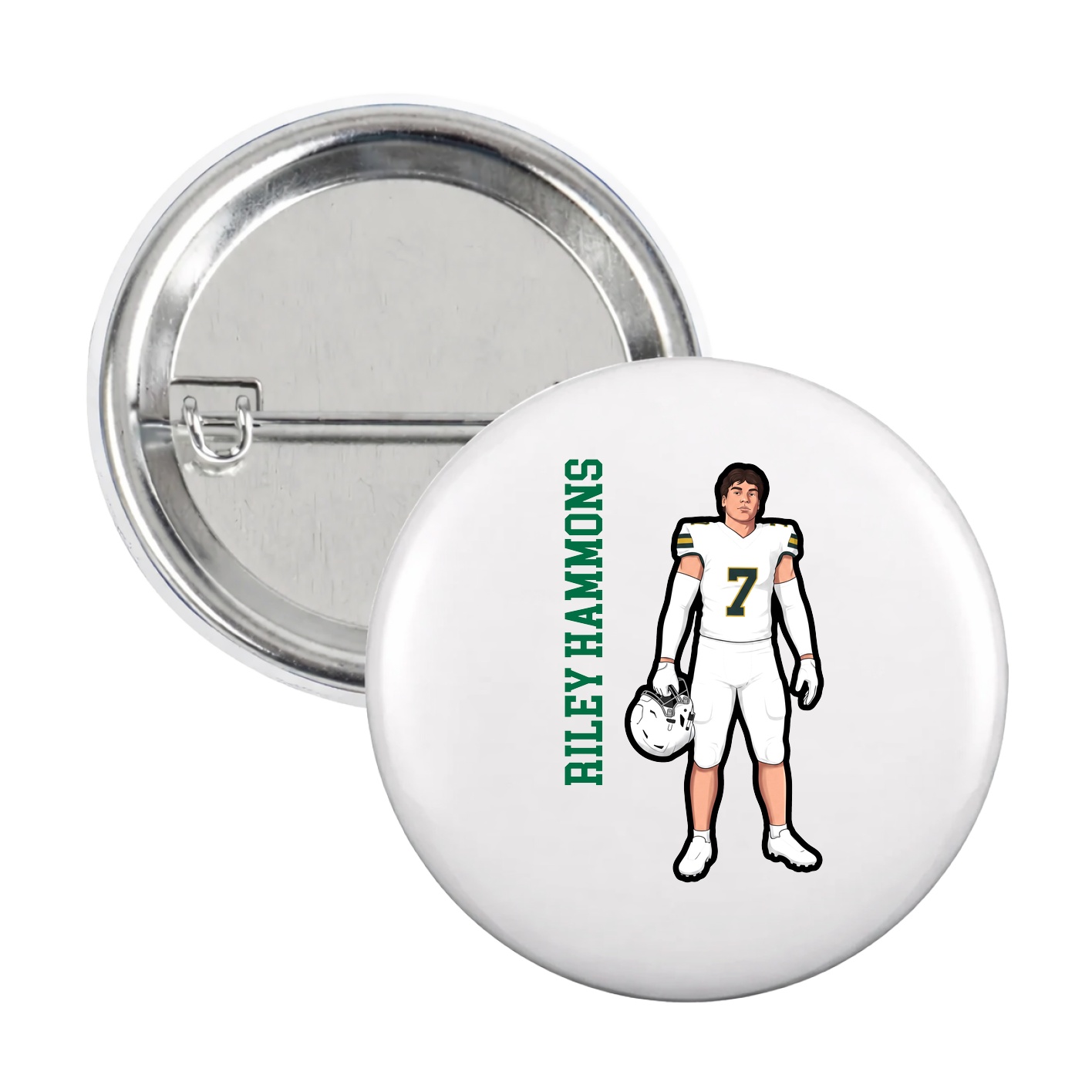 Game Day Button — Name Vertical in White