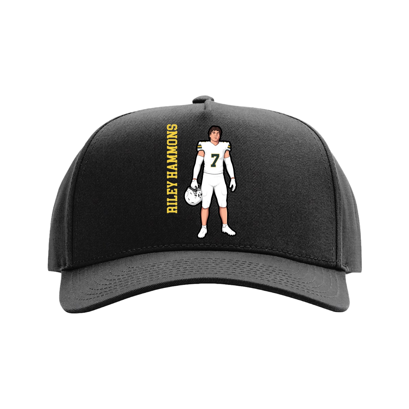 Full Fabric Five-Panel Champ Cap — Name Vertical in Black