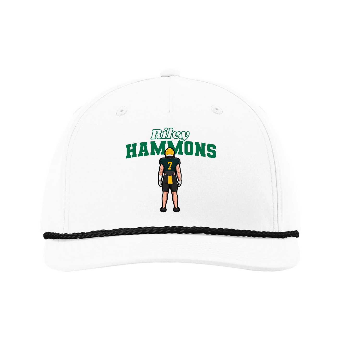 Five-Panel Classic Rope Cap — Name Arch in White