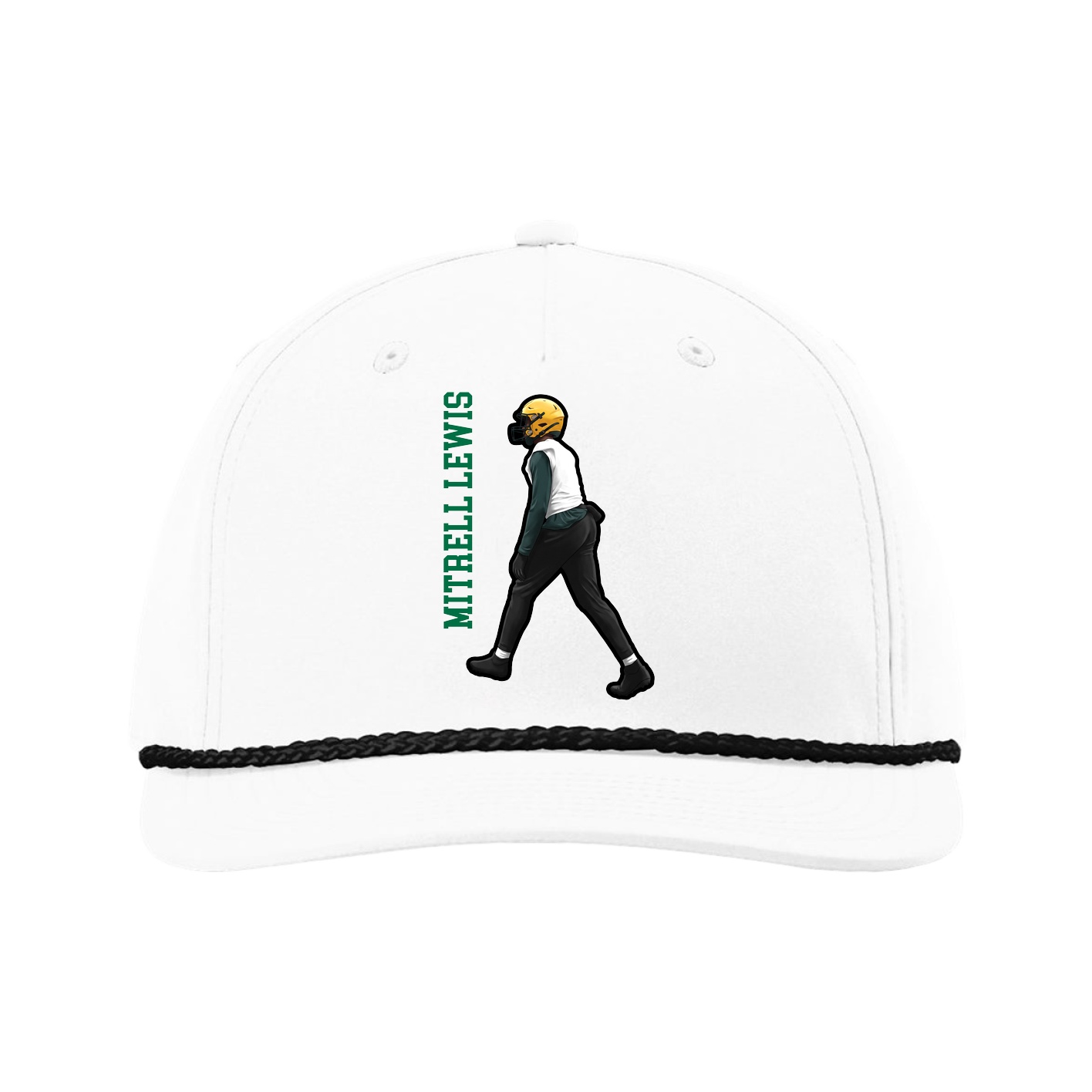Five-Panel Classic Rope Cap — Name Vertical in White